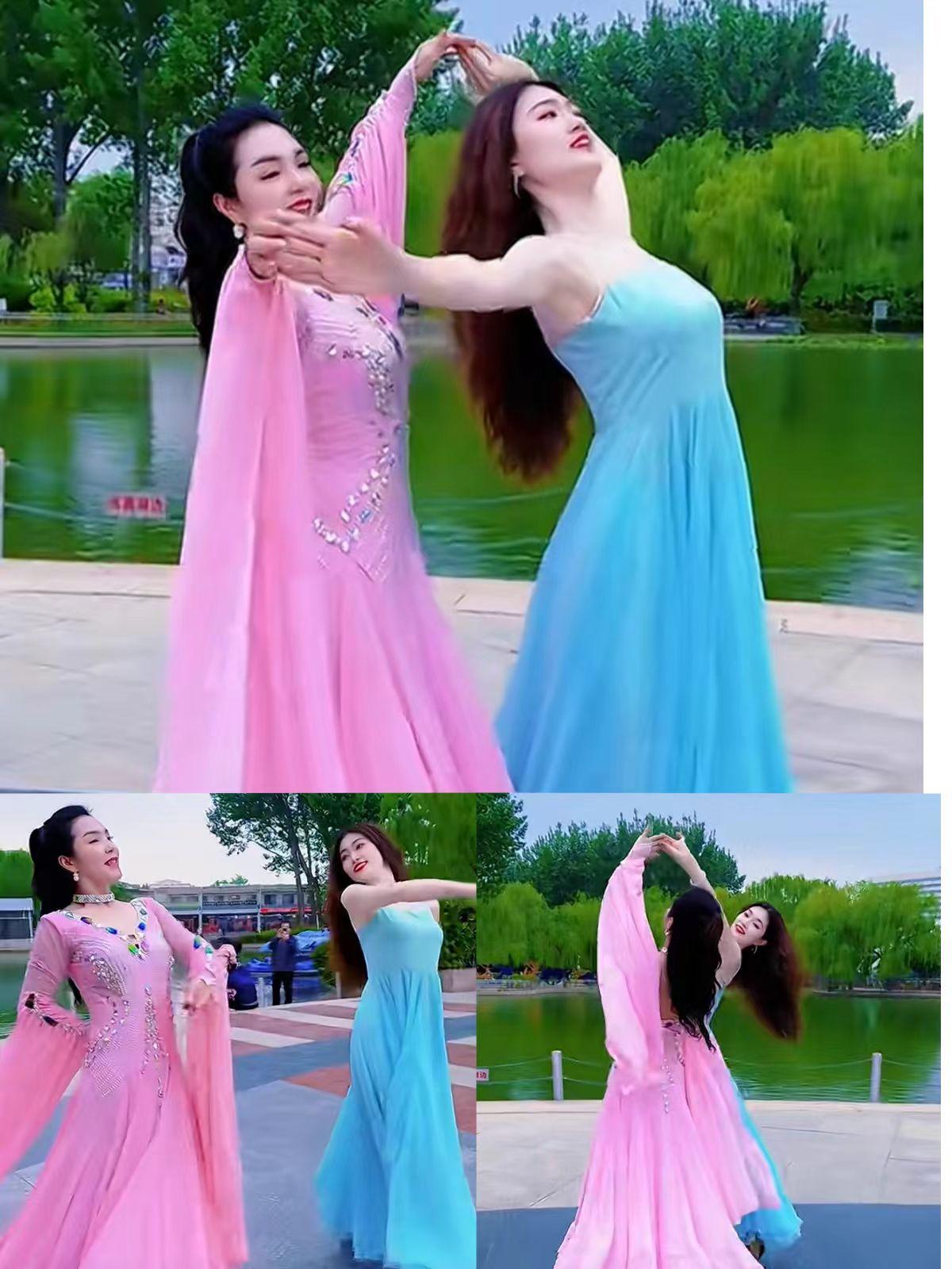 殿前欢·优美慢三
舞裙妍，
粉蓝轻摆夏笺传。
广场一角风姿展，
妙韵如弦。
旋身