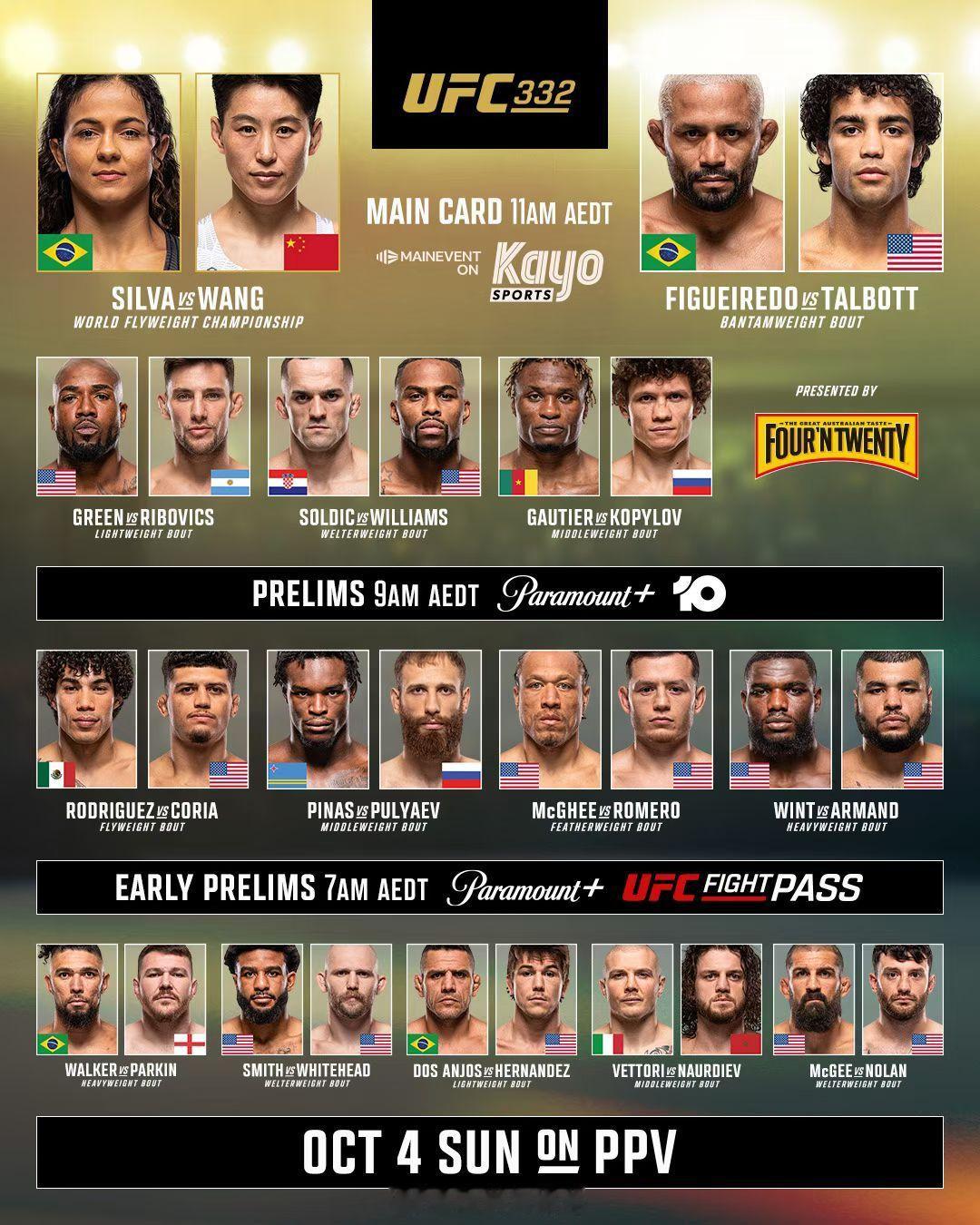 UFC332 战卡，见证中国格斗历史格斗[超话]头条主赛：王聪VS席尔瓦 “王炸