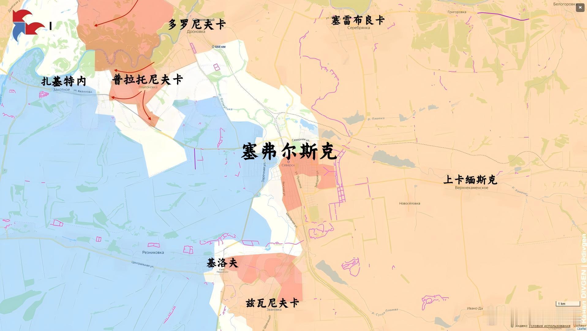 哦豁，俄军在塞弗尔斯克市中心插旗了来源：DIVGEN 🚩 Карта СВО俄