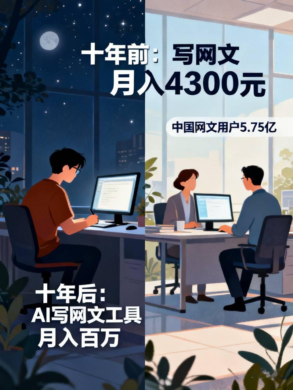 有个程序员，十年前写过网文。那时他月薪2万，写小说一个月却只能赚4300块，每天