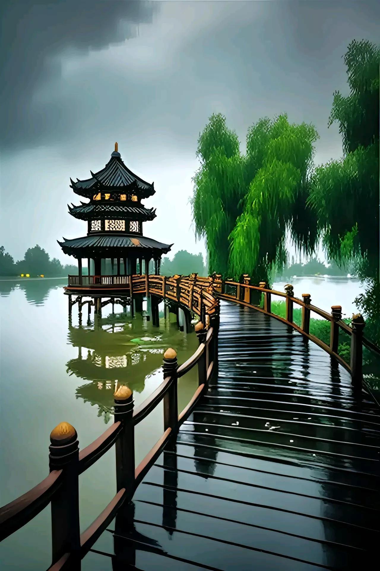 听风听雨听花落，
看山看河看水流。