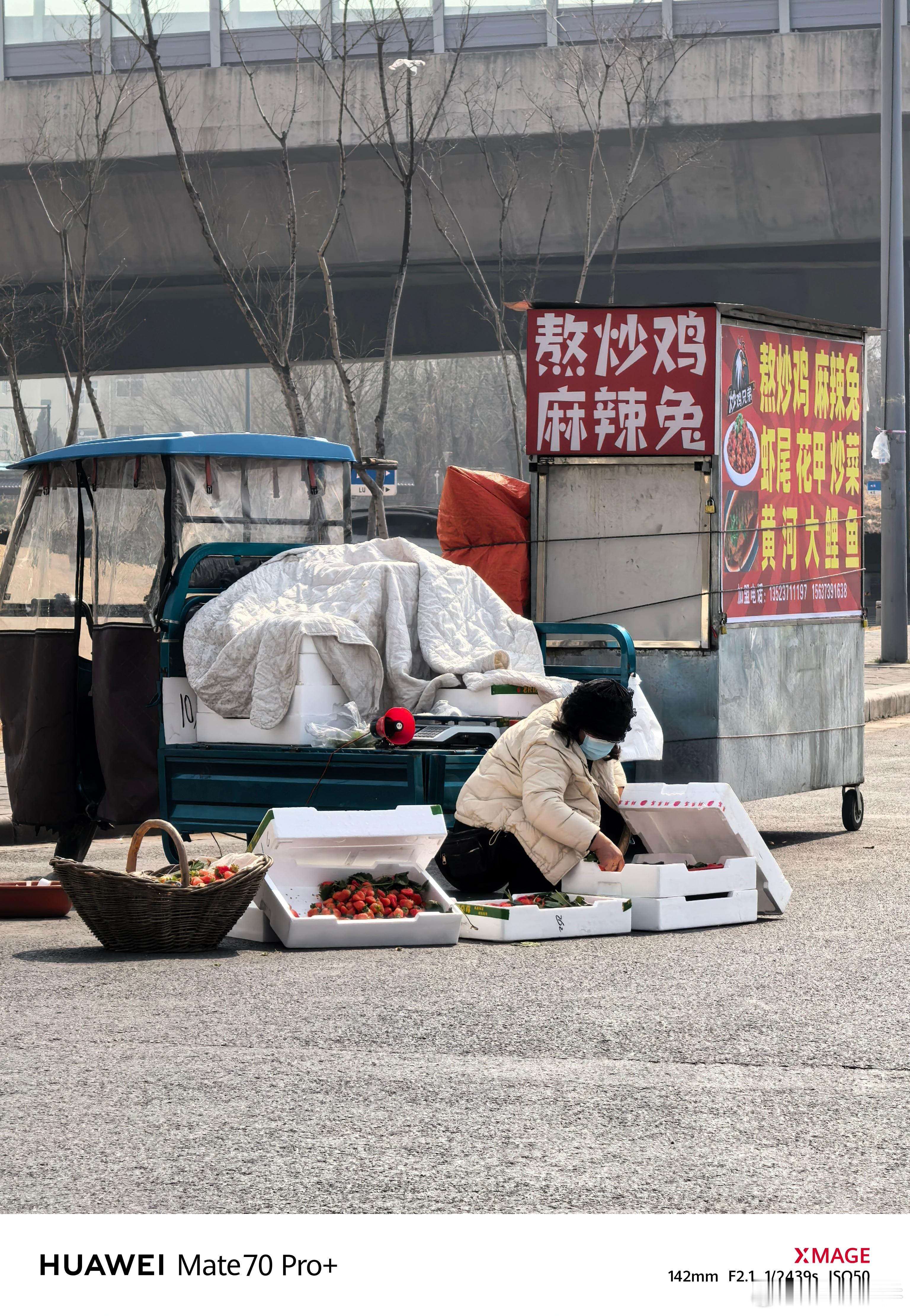 感觉郑州水果是真便宜啊～大草莓7块一斤，小的6块，还有十元两筐的。唠了两句，大姐