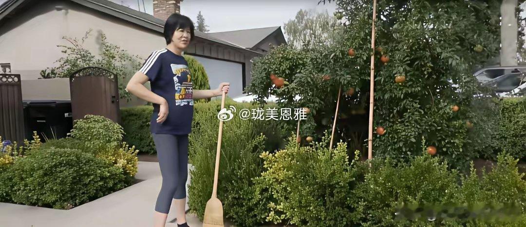 在加利福尼亚州洛杉矶，郎平打理自家豪宅的后花园 