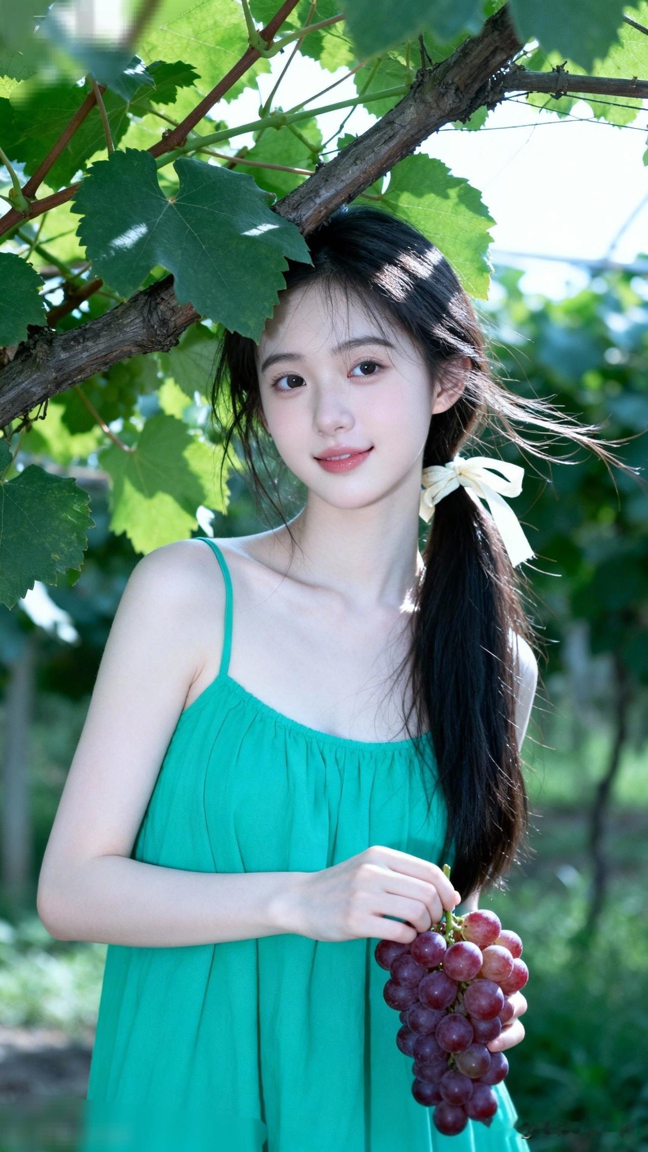 夏日清新，葡萄少女，甜美微笑，自然之美。最喜欢什么类型的女生