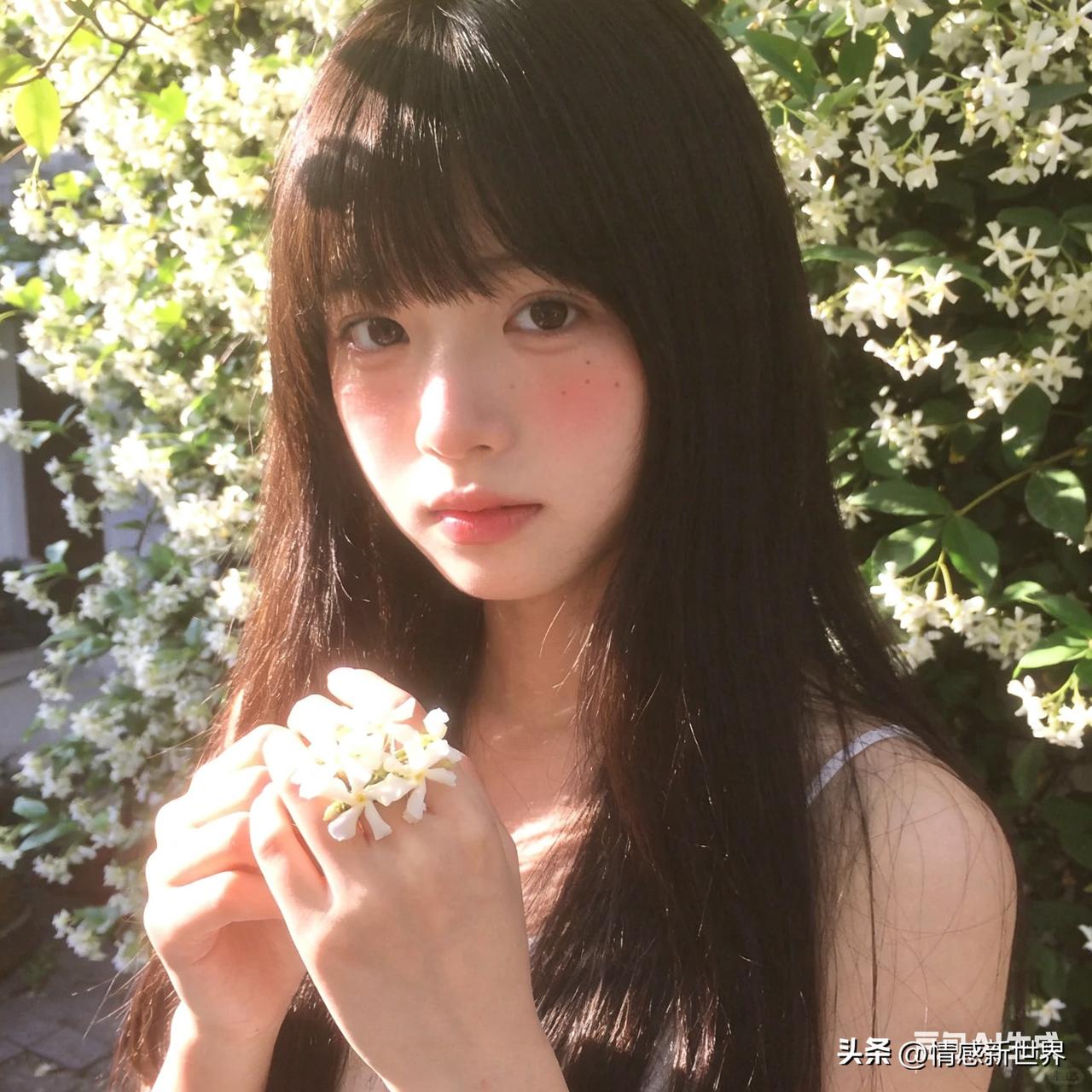 少女与花：静谧时光，温柔绽放温柔花裙少女 花色浪漫少女