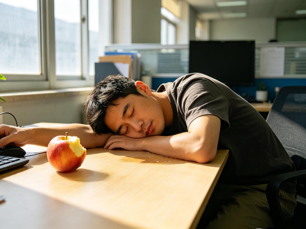 公司出了个新规定：午休不许趴在桌上睡。

老板的原话是：“趴着睡对颈椎不好，公司