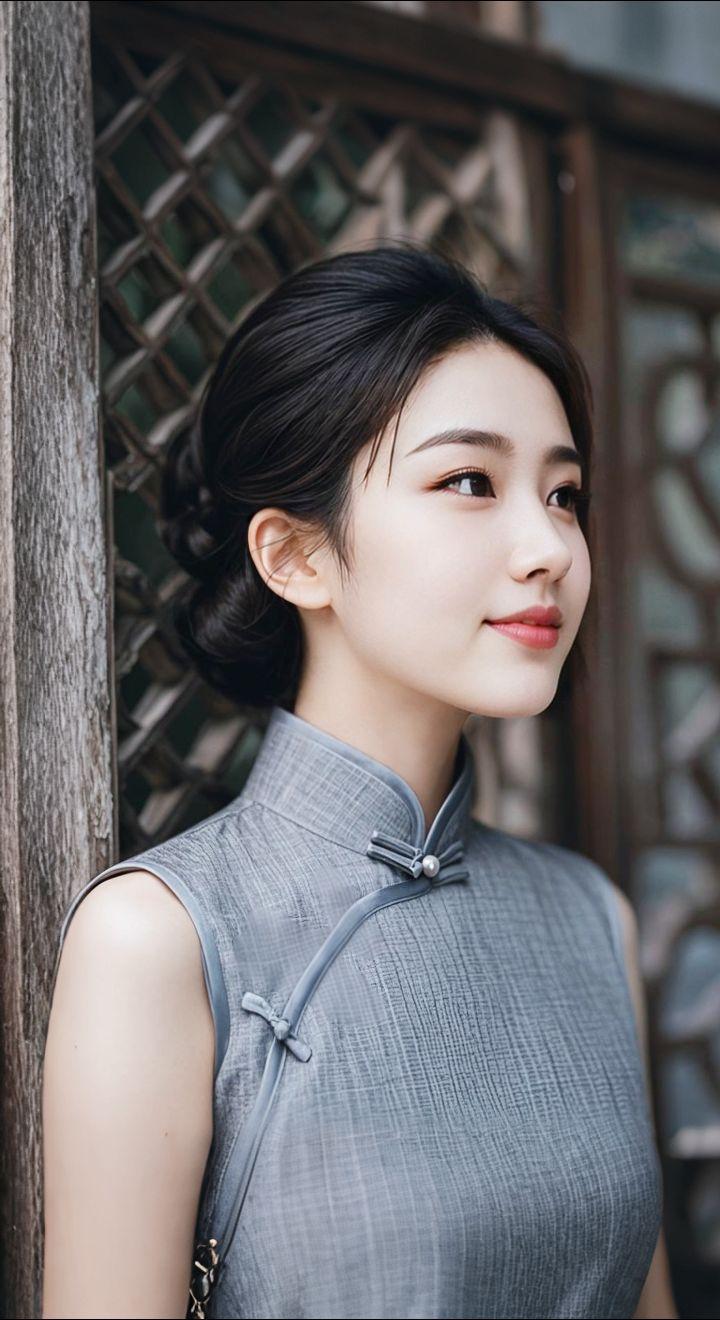 AI扩图 AI灰格旗袍韵