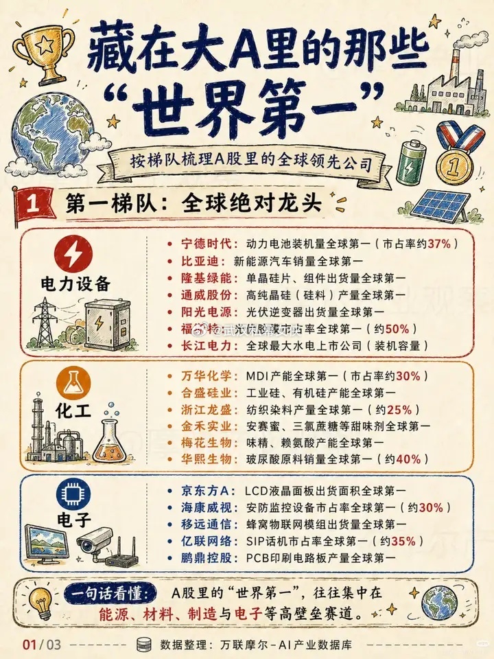 藏在A股里的隐形冠军，那些站上世界第一的本土龙头很多人聊起A股，总觉得缺少能走向