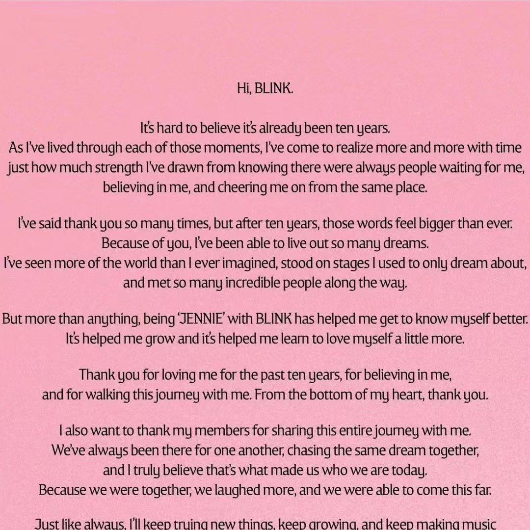 blackpink全员十周年手写信blackpink十周年全员亲笔信 永远真诚的