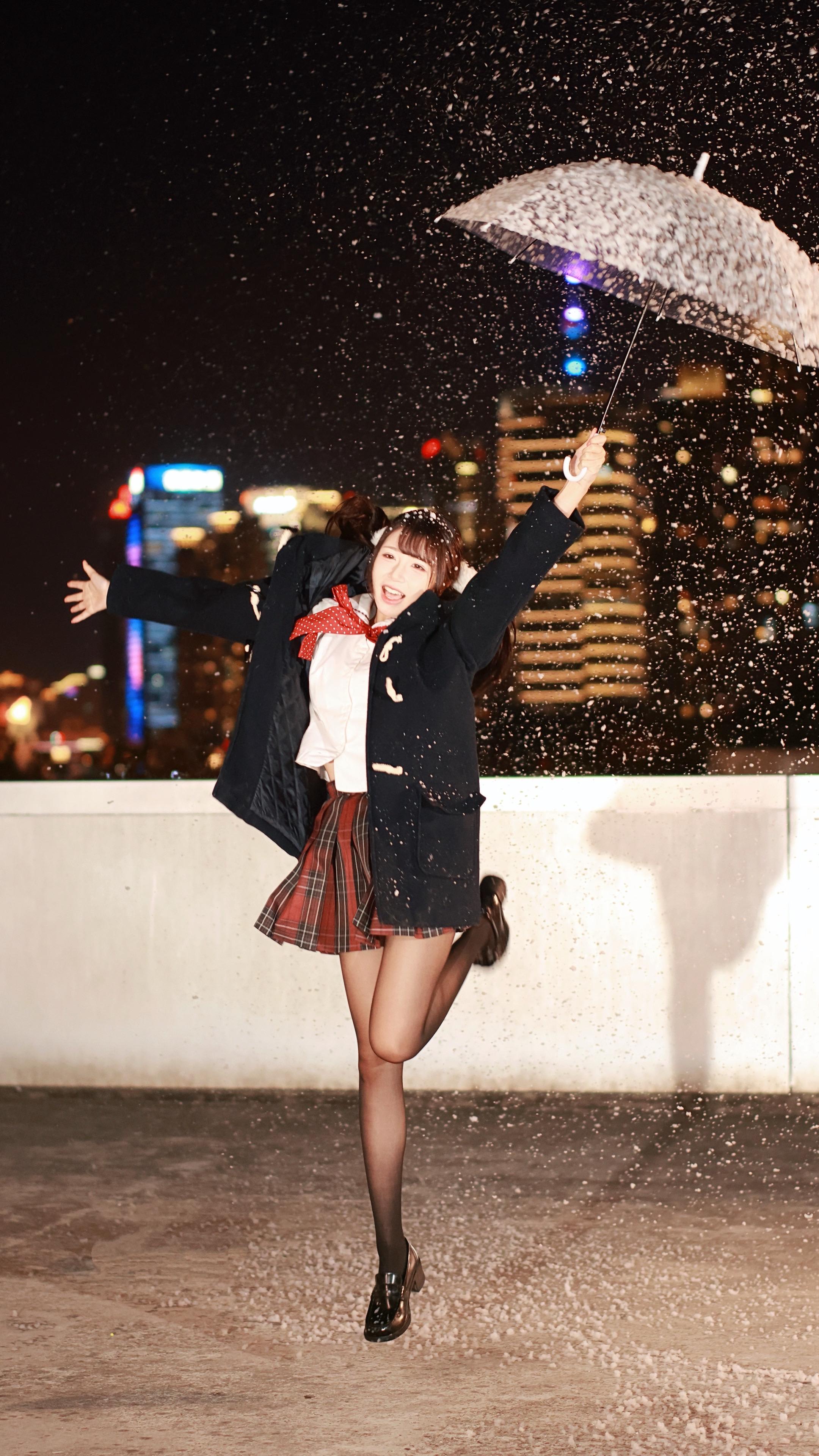 长腿女神 美少女变身 jk制服 夜景人像 雪景拍照