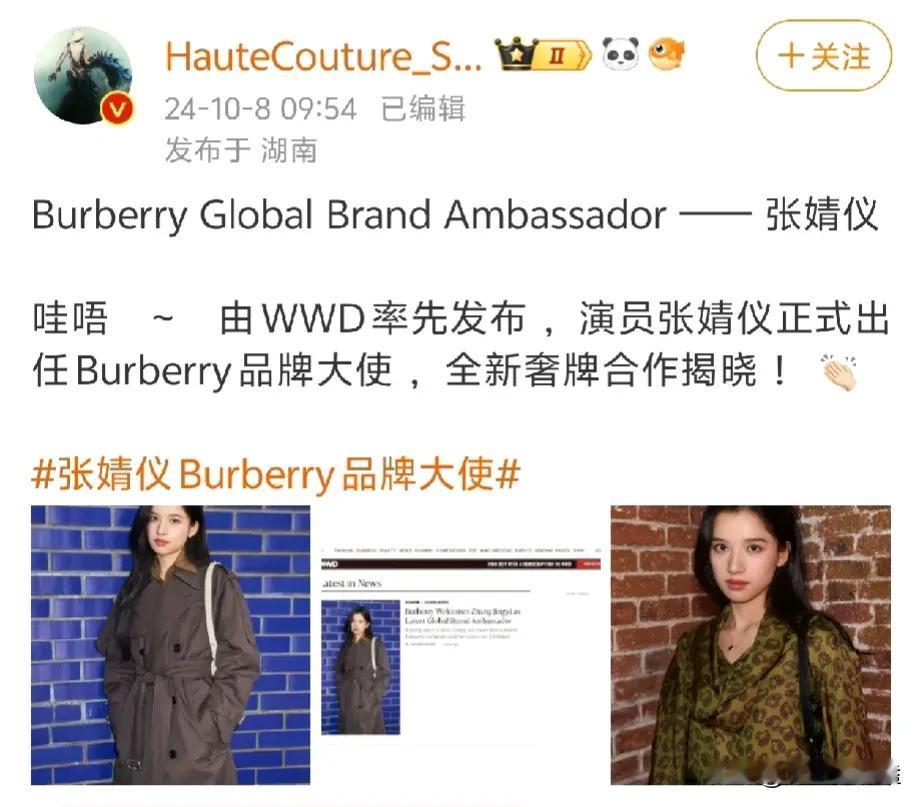 张婧仪官宣成为Burberry全球品牌大使
至此，她成为继赵露思之后第二位三奢女