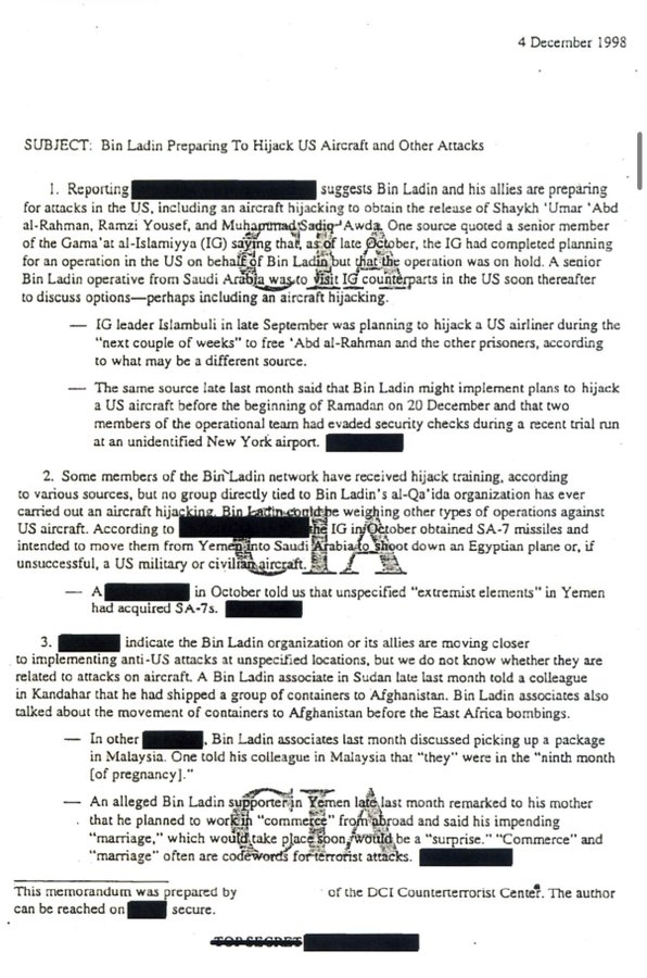 美国中情局(CIA)发布的此前的秘密情报简报，显示其多次警告克林顿总统和布什总统