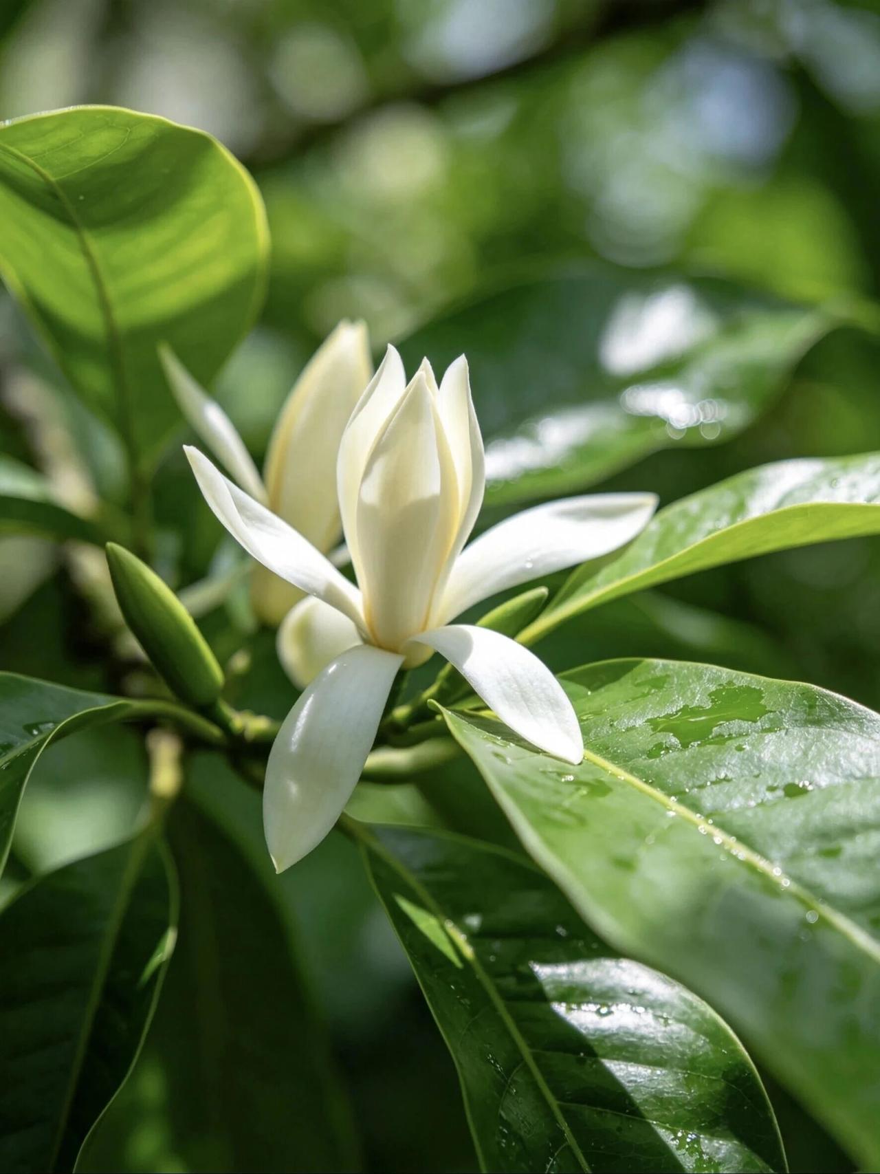 宋·杨万里·白兰花
熏风破晓碧莲苔，
花意犹低白玉颜。
一粲不曾容易发，
清香何