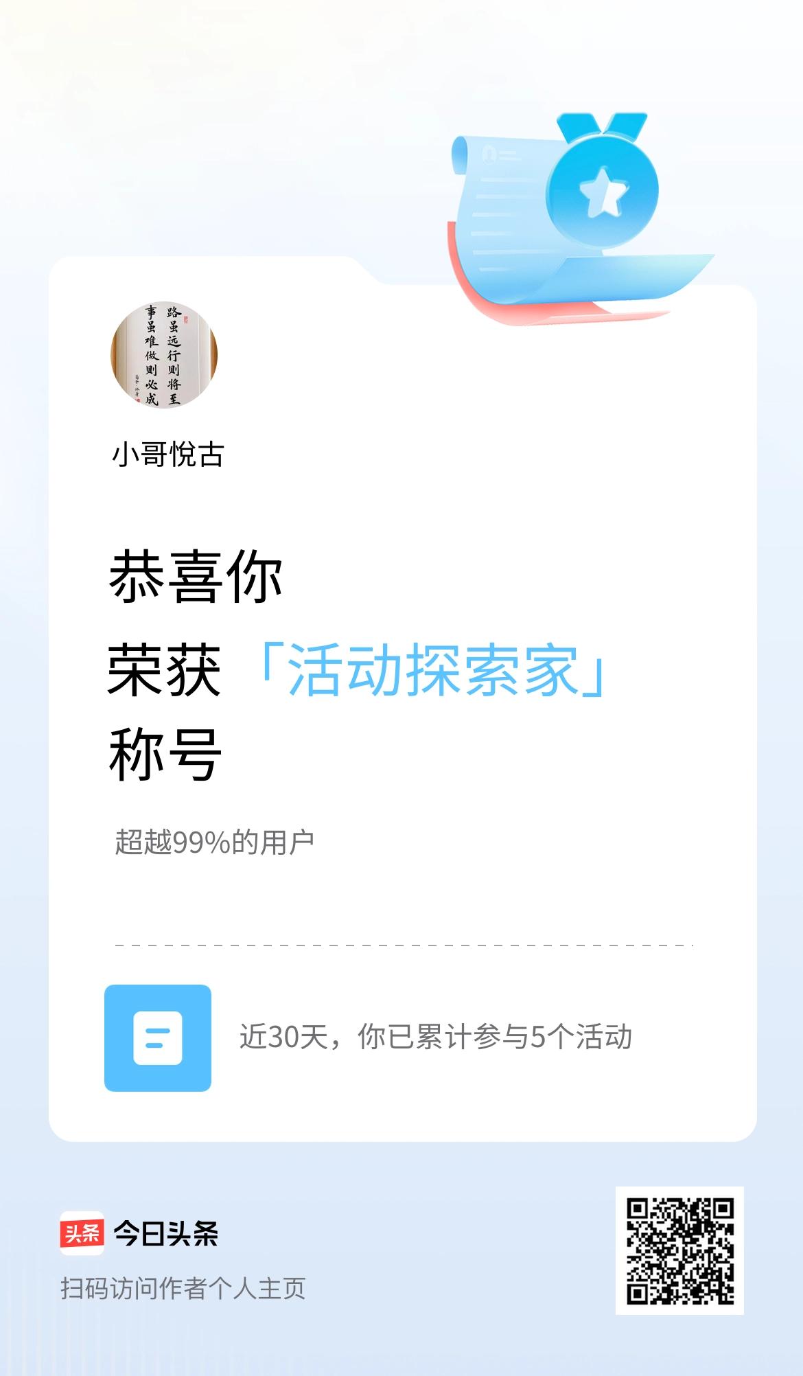 我在头条获得「活动探索家」称号