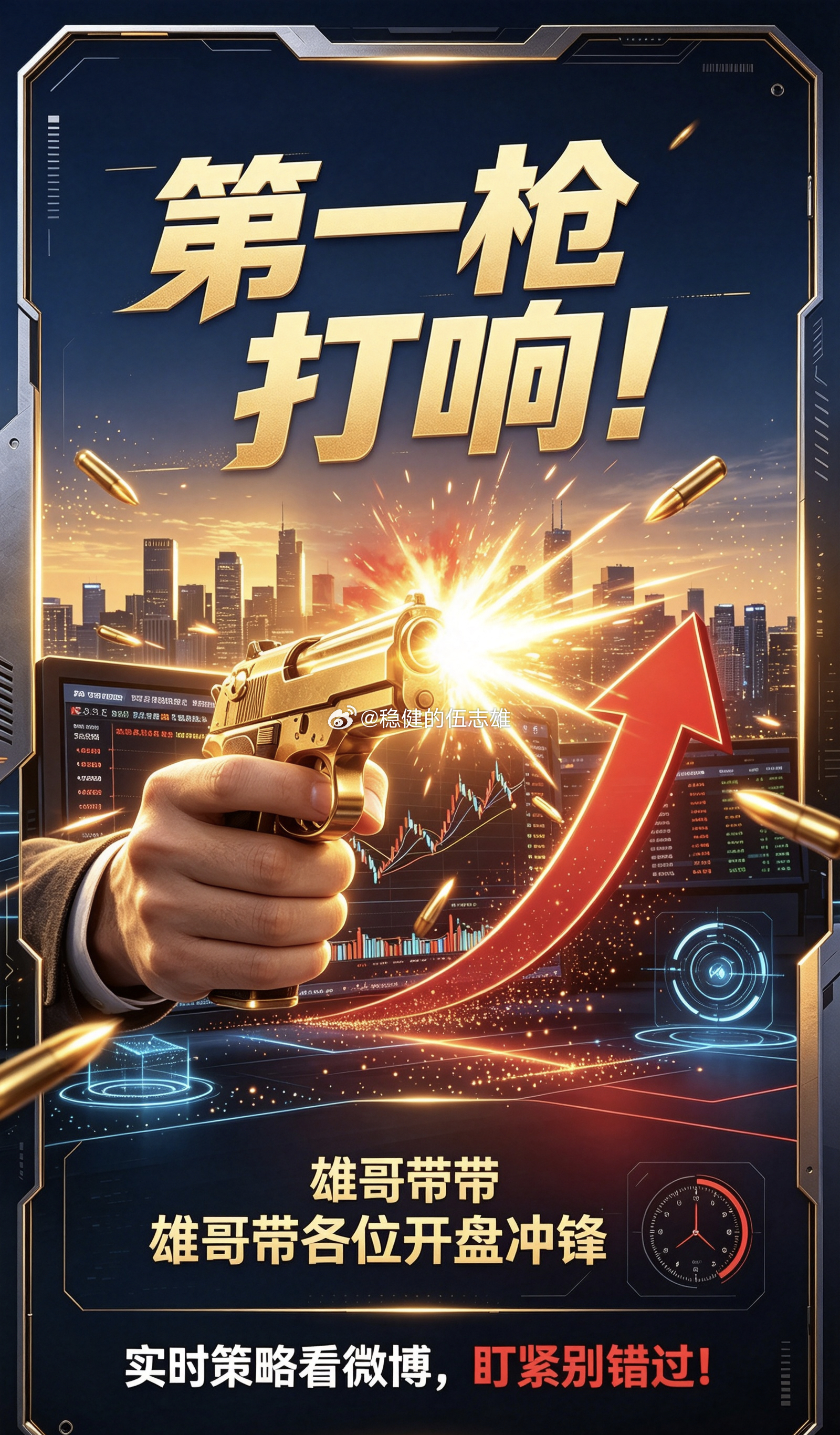 早各位！开盘了！雄哥直接带大伙打响今日第一枪，实时策略全发微博，盯紧别错过！黄金