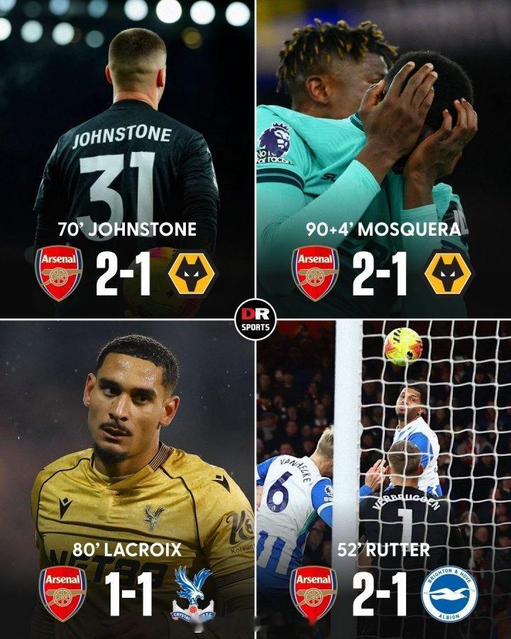 没有枪没有炮，敌人给我们造 阿森纳12月射手榜4-乌龙君2-马杜埃凯1-梅里诺、