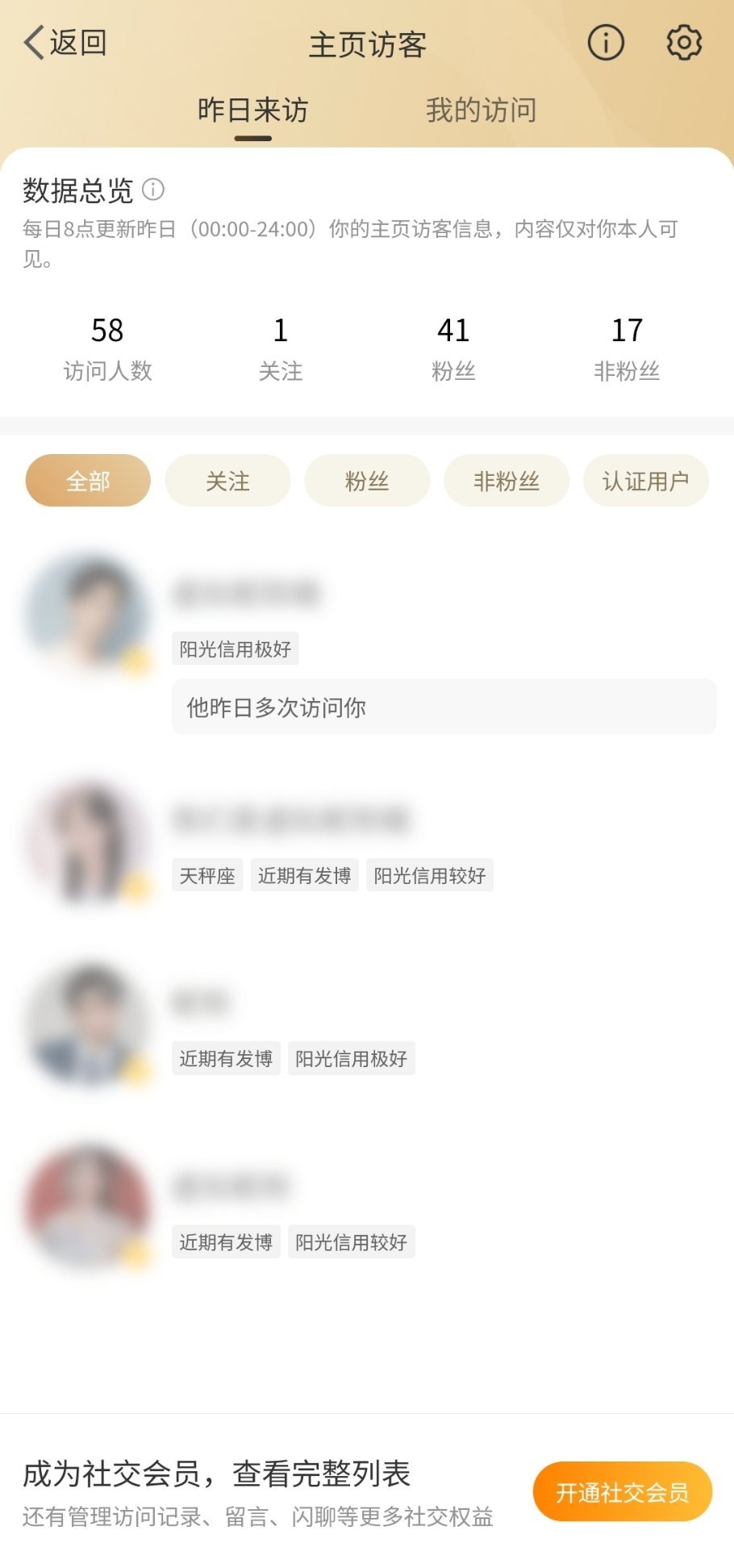微博的个人主页访客功能上线了啊，不买社交会员还关不掉… ​​​