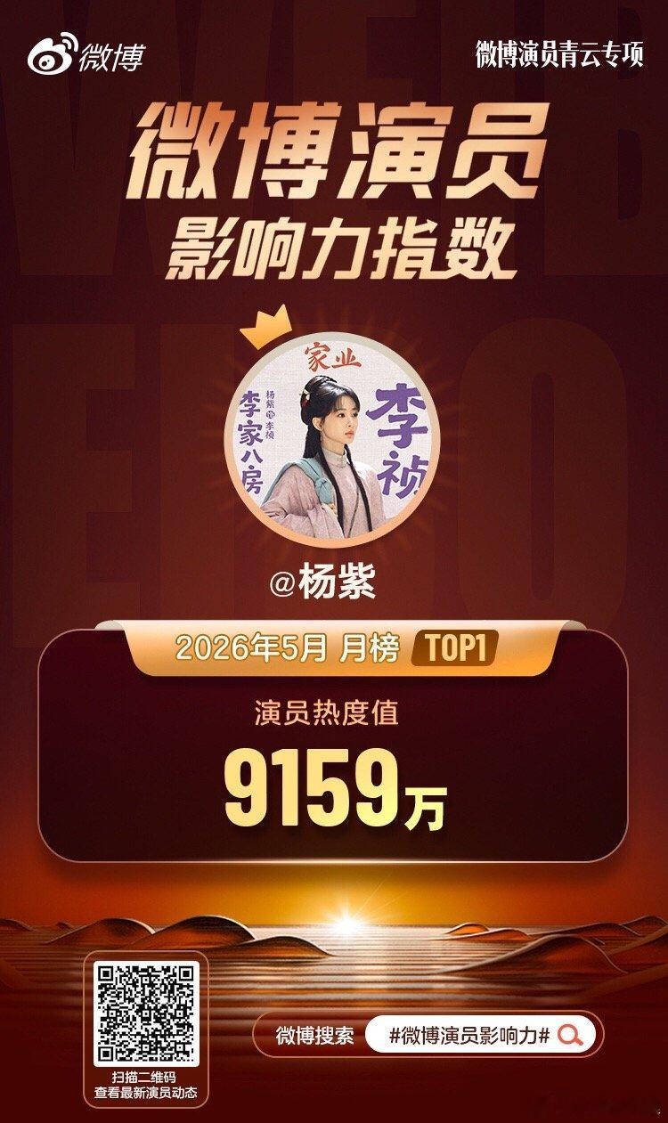 杨紫5月微博演员影响力TOP1一人一角色一剧一用心杨紫用演技雕琢剧情家业用最上乘