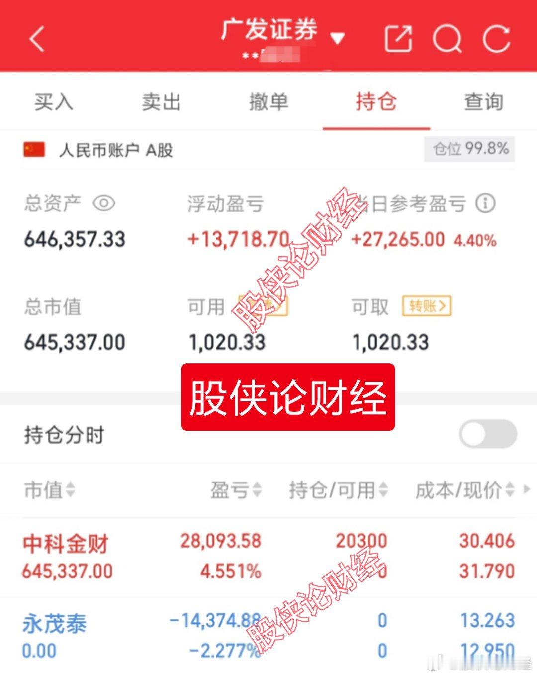 今日的永茂泰出乎意料竟然没怎么跌可能是昨天补跌缘故，今早股侠再次追中科金财，中科