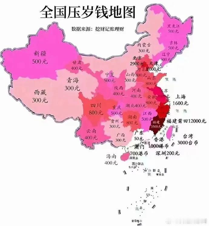 这个全中国的压岁钱🧧地图，有点好玩哦