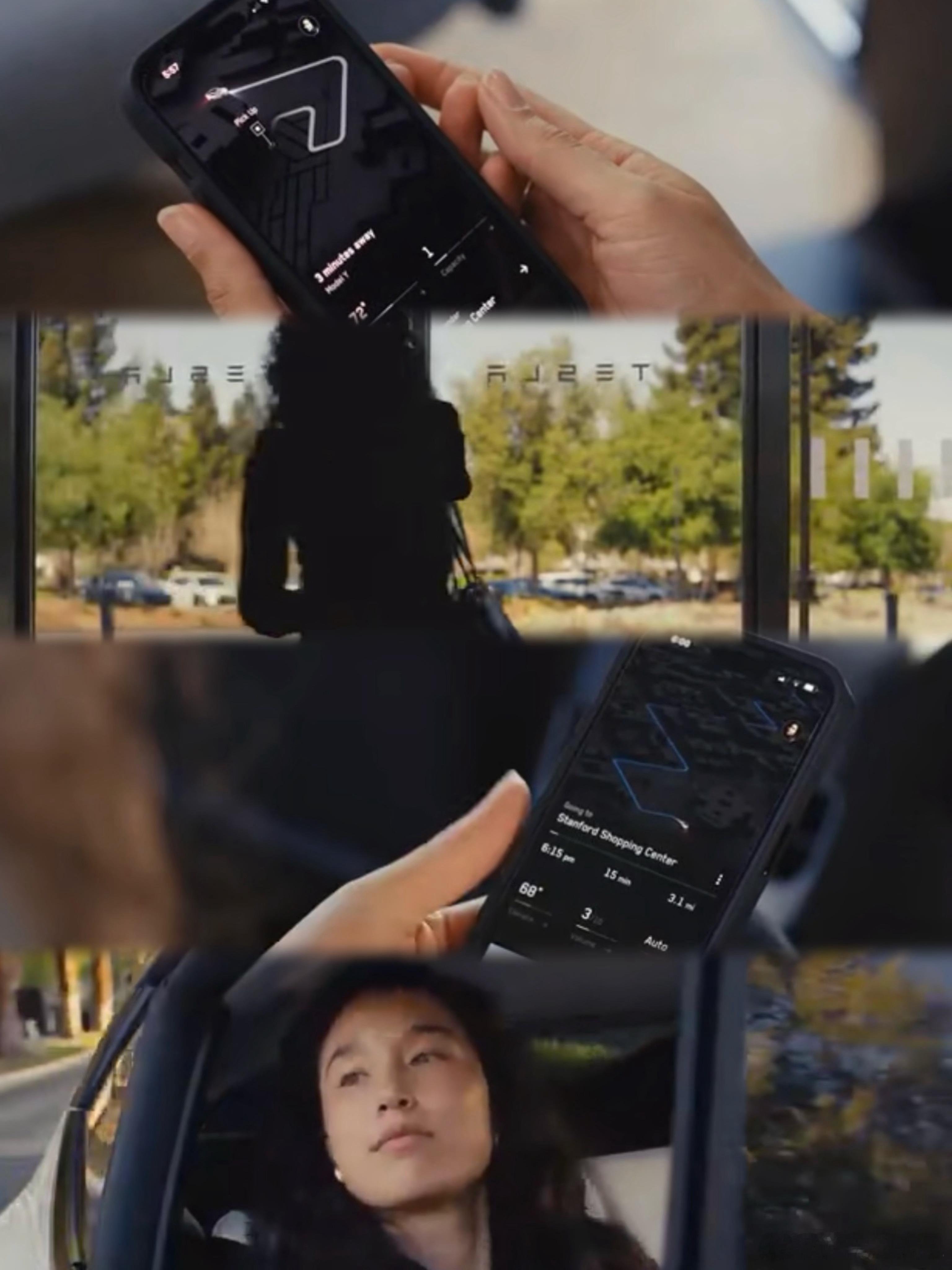 #特斯拉无人出租车曝光#用户只需要打开手机就能直接召唤附近的无人驾驶特斯拉汽车前