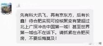 先有科大讯飞，再有京东方，后有长鑫！
待合肥实现可控核聚变，有望超过北上广深，冲