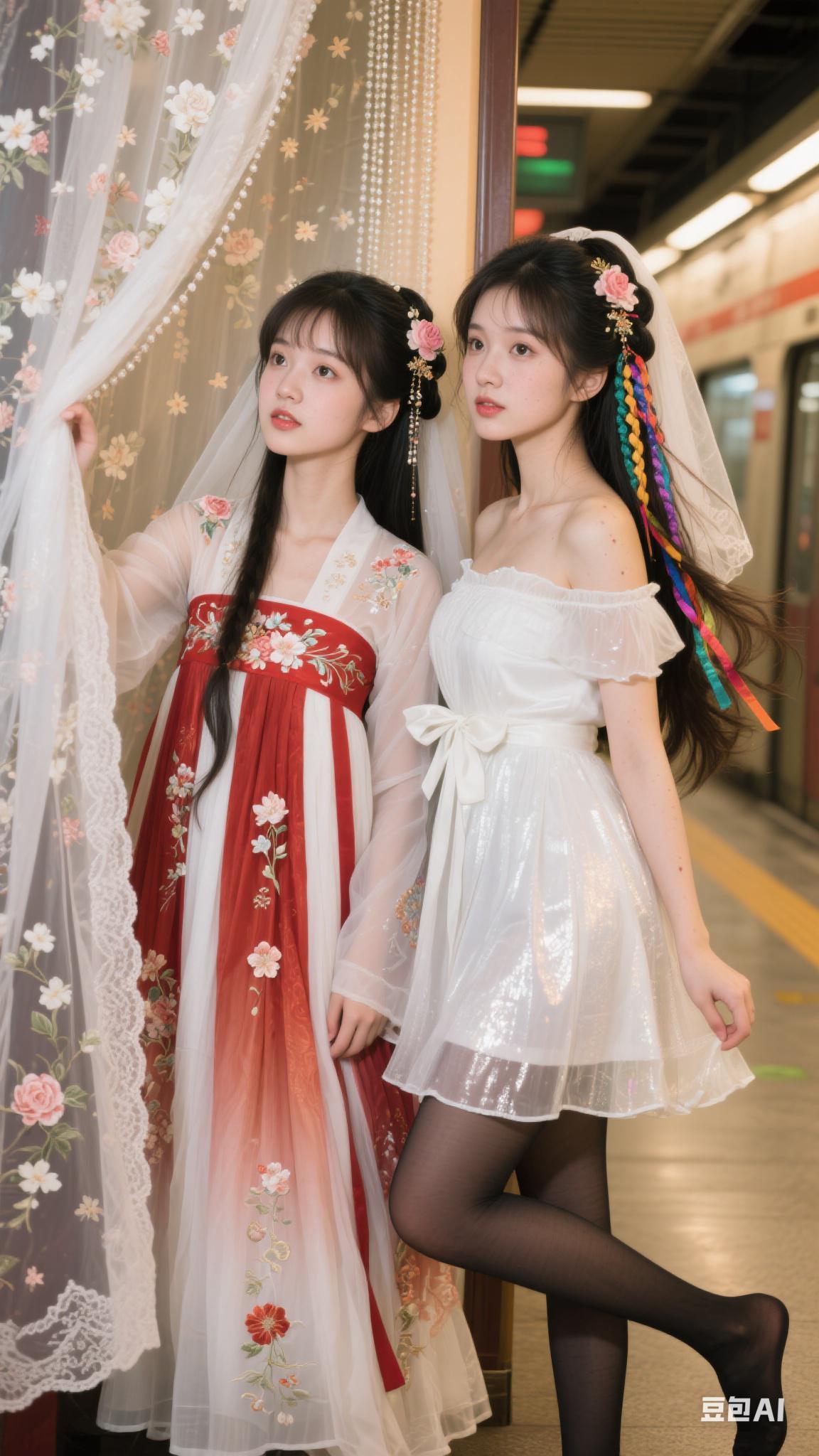 红妆，佳人，地铁现。