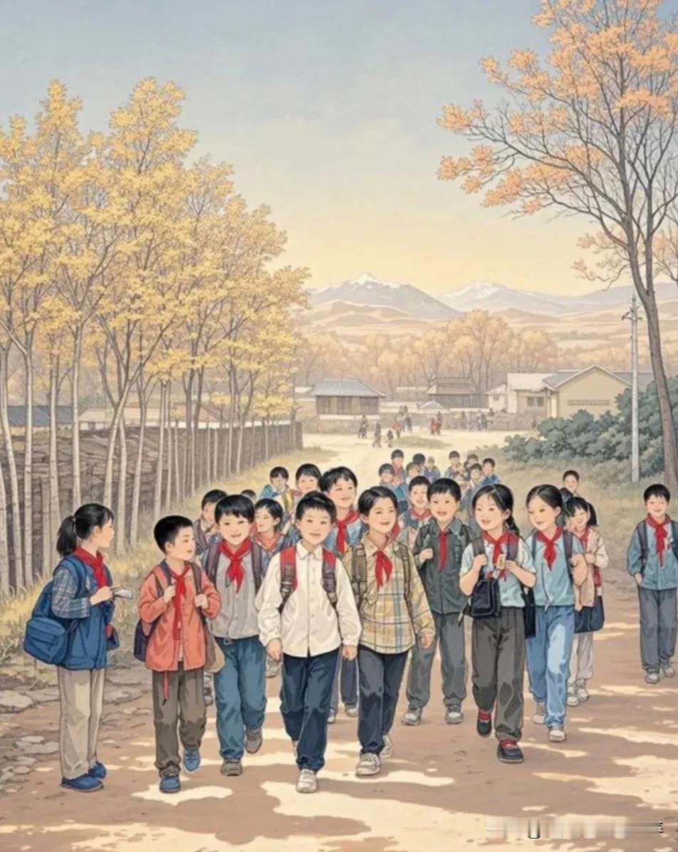 上学放学儿时驱，
人生必须受教育。
烙印心田永铭记，
美好童年美回忆。
