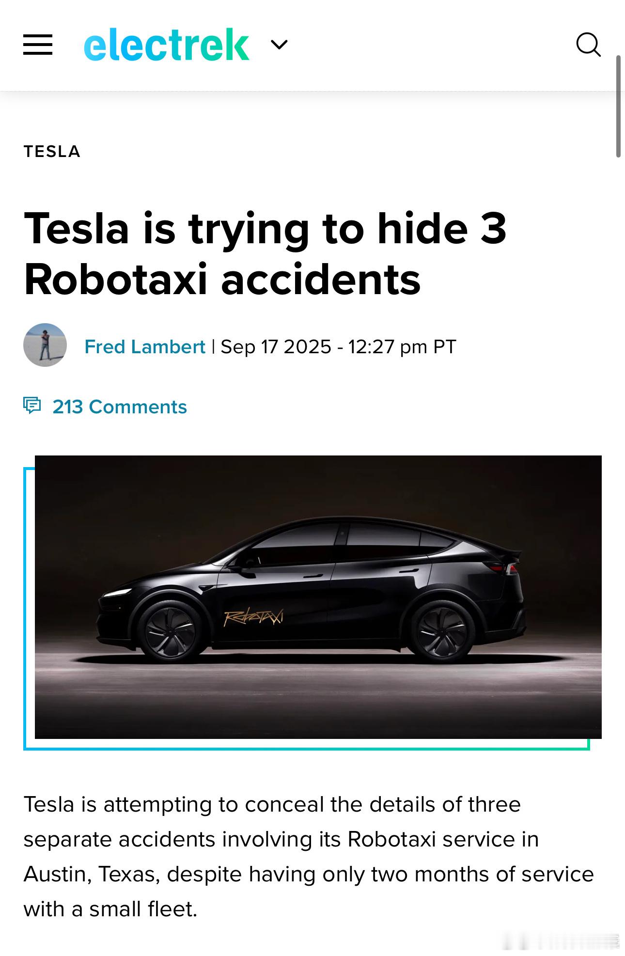 不会吧，特斯拉的“robotaxi”一共才多少辆，这么快就出3起事故？还是在有安