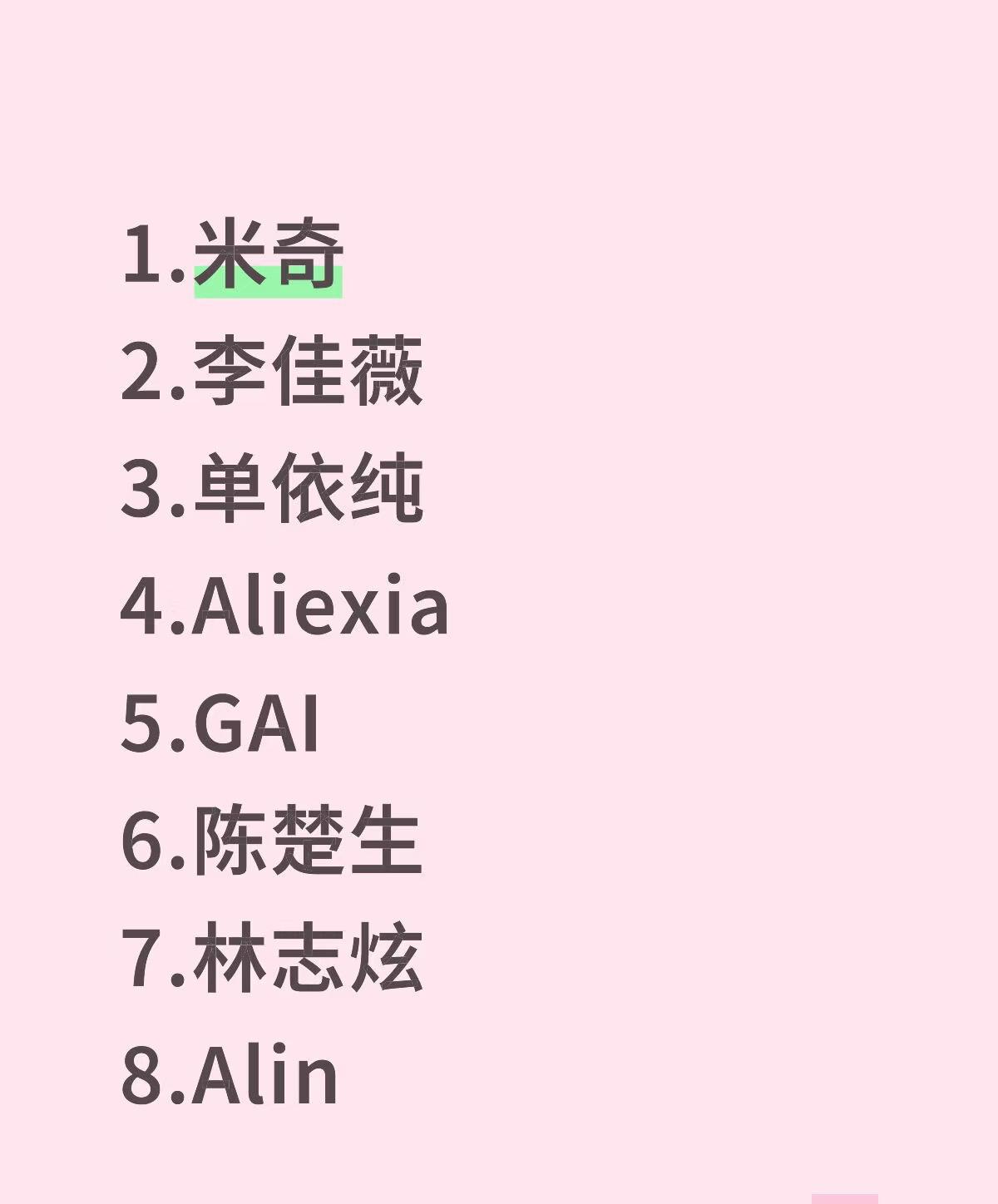 歌手第10期彩排顺序来了。
米奇第一，李佳薇又是第二。
陈楚生这次排第六。
不知