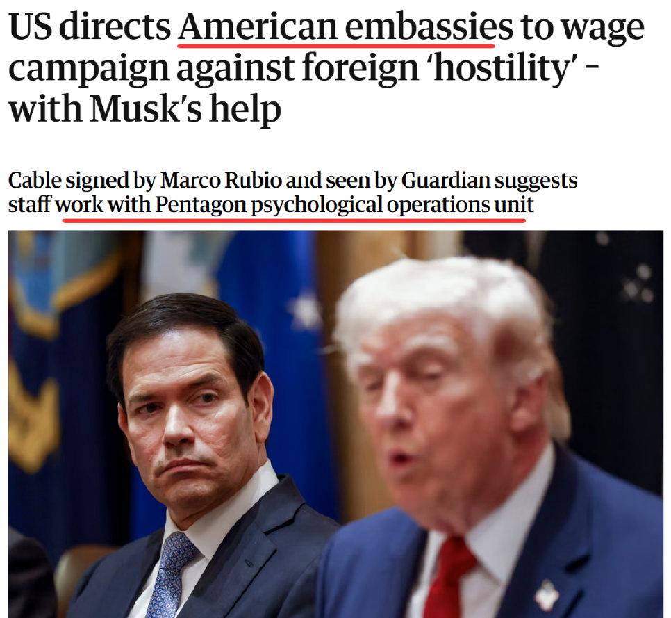 近日美国国务卿鲁比奥要求全球各地的美国使领馆团结起来，讲好美国故事。

这份电报