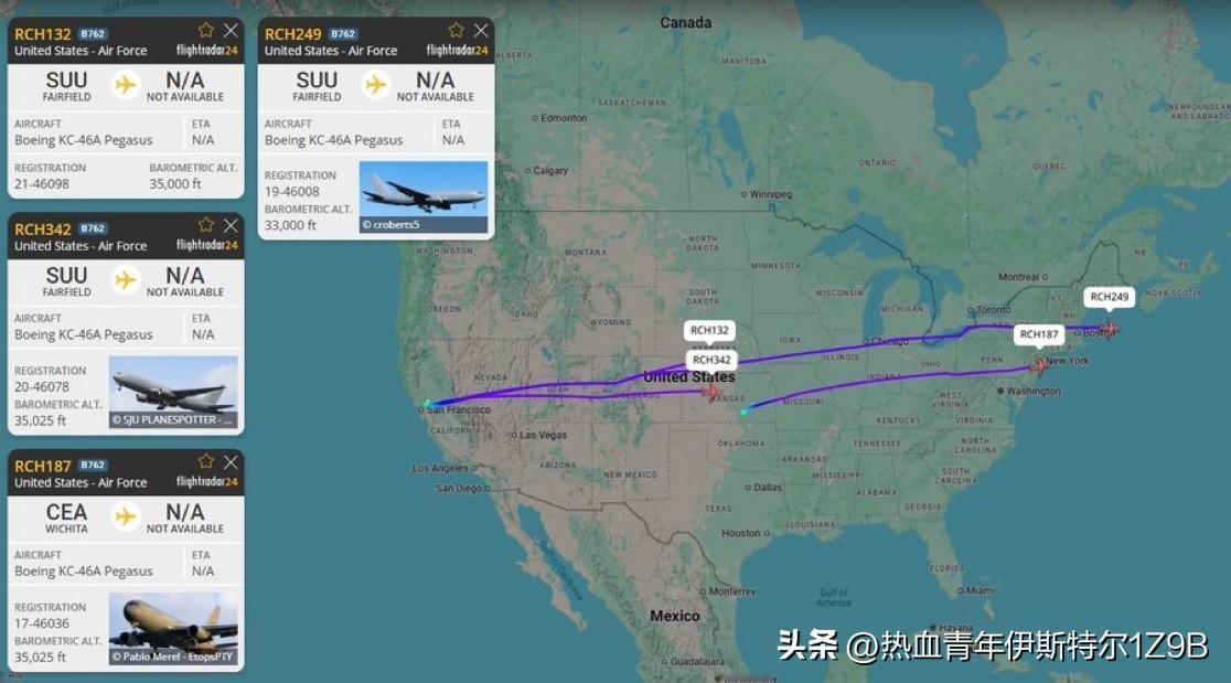 又一批空中加油机已从美国各基地起飞，准备飞越大西洋前往欧洲，其中包括几架来自加利