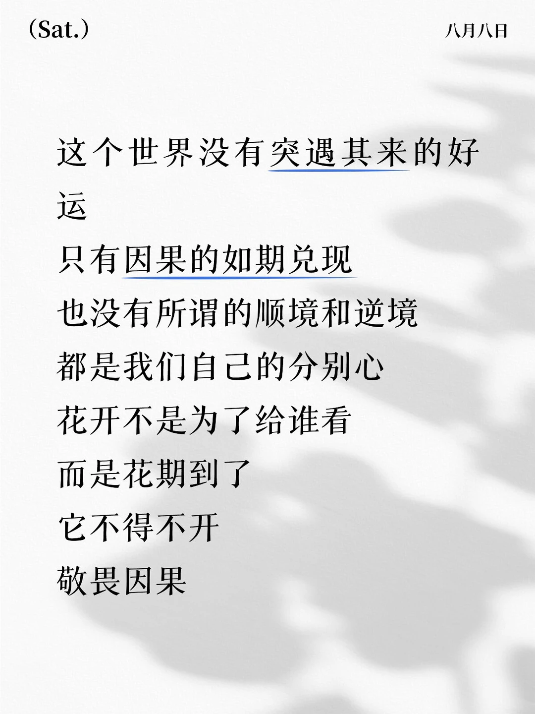 这个世界没有突遇其来的好运 只有因果的如期兑现 也没有所谓的顺境和逆境...