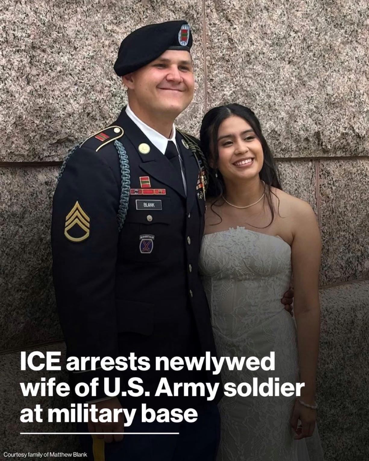 美国移民及海关执法局（ICE）在一名美国陆军中士所在位于路易斯安那州的军事基地逮