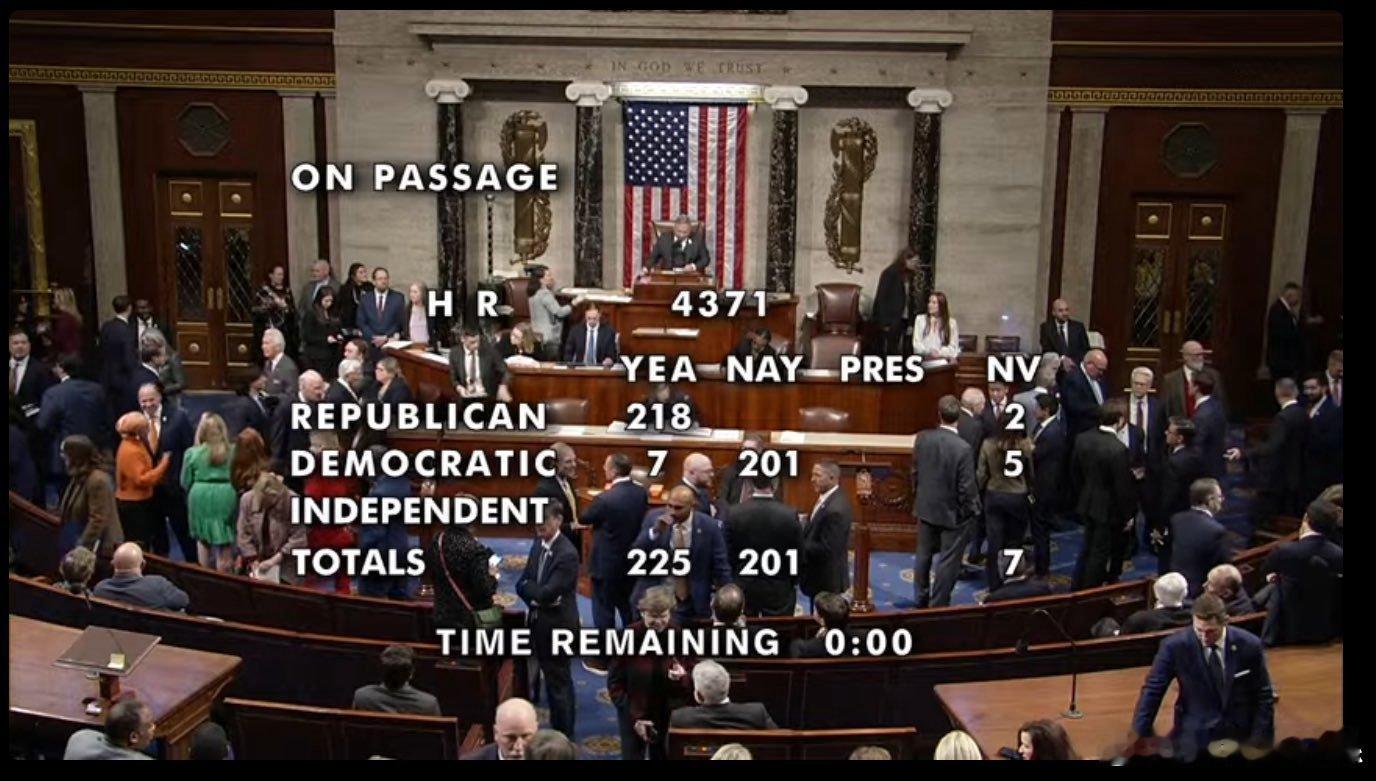 美國眾議院以225-201票通過了一項移民相關立法《凱拉·漢密爾頓法案》（Kay