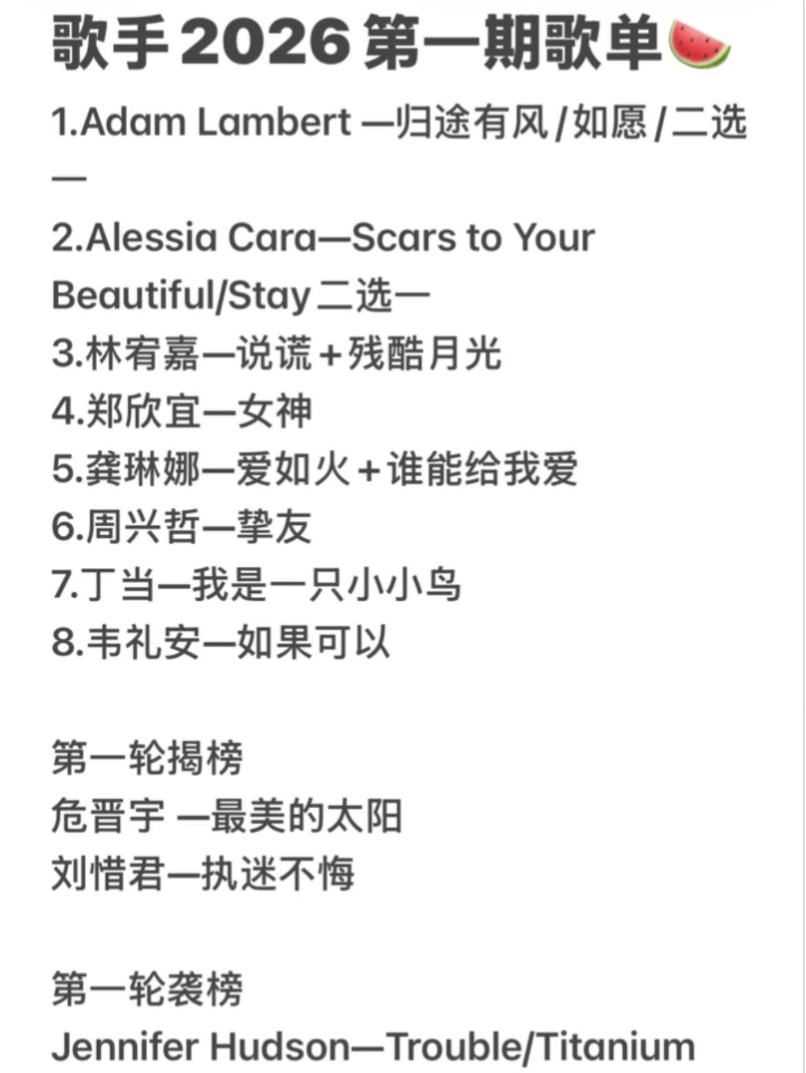 歌手2026第一期歌单🍉歌手2026第一期🍉 