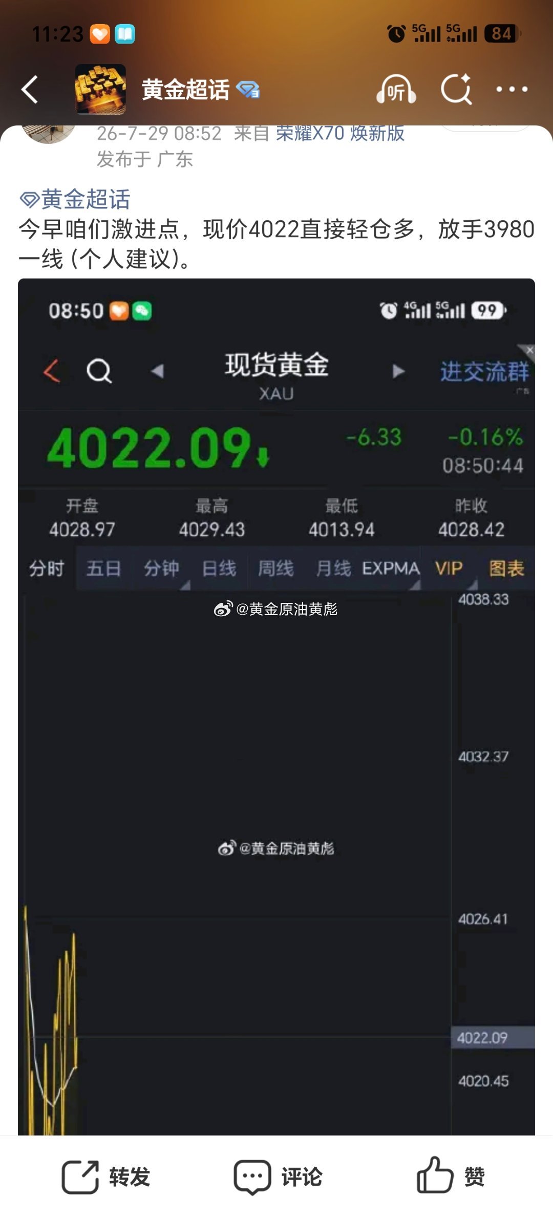 黄金今天午餐费到手，金价最高4037附近。咱们做投资，讲究的就是快准狠。投资市场