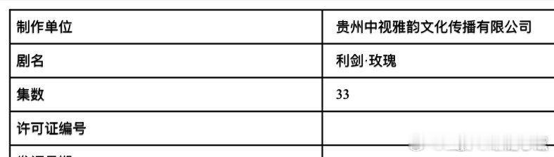 《利剑玫瑰》已过审了，由30集变更为33集！多赚3集！ 