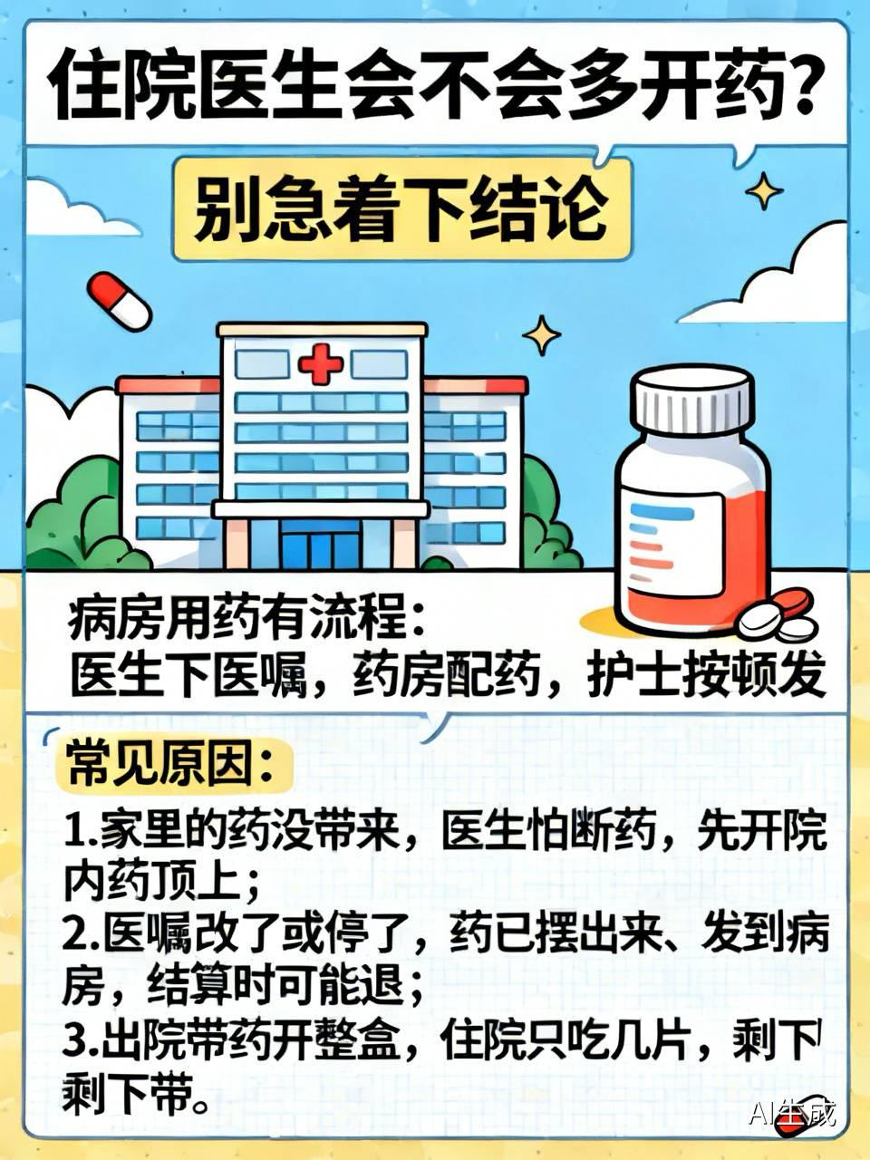住院医生会不会多开药？别急着下结论

住院时看到费用清单上多了几盒药，尤其“家里