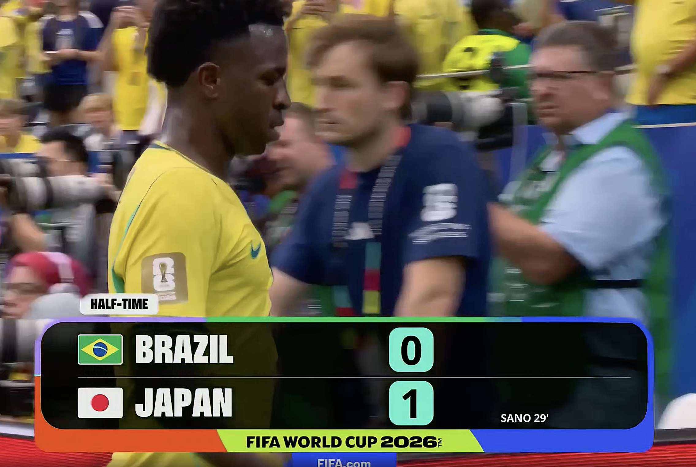 巴西vs日本世界杯日本进球 巴西半场0-1落后日本，下半场看巴西调整，如何攻破日