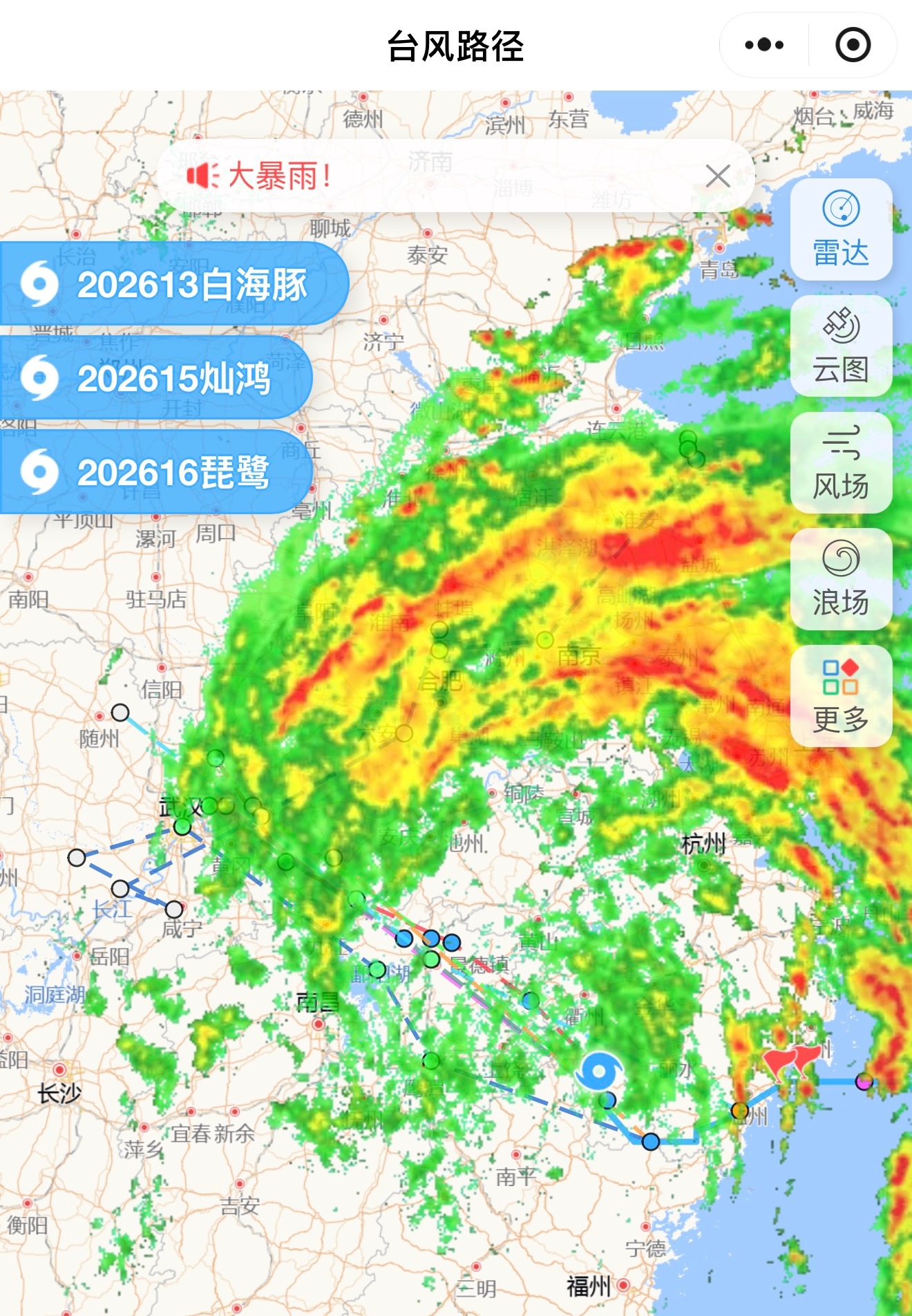白海豚走的好慢啊感觉今天要滞留在华东了，目前合肥雨量还行，心疼上海附近白海豚 上