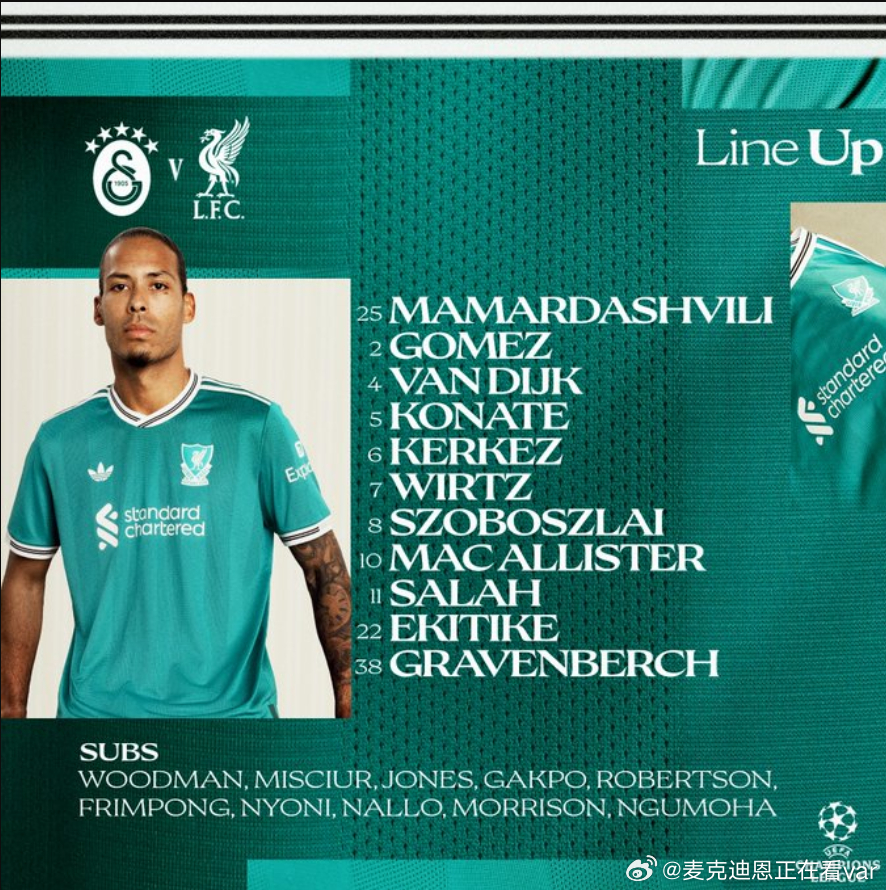 加拉塔萨雷vs利物浦 卧铺客战加拉塔萨雷首发出炉！森爹伤缺，马马尔达什维利出任先