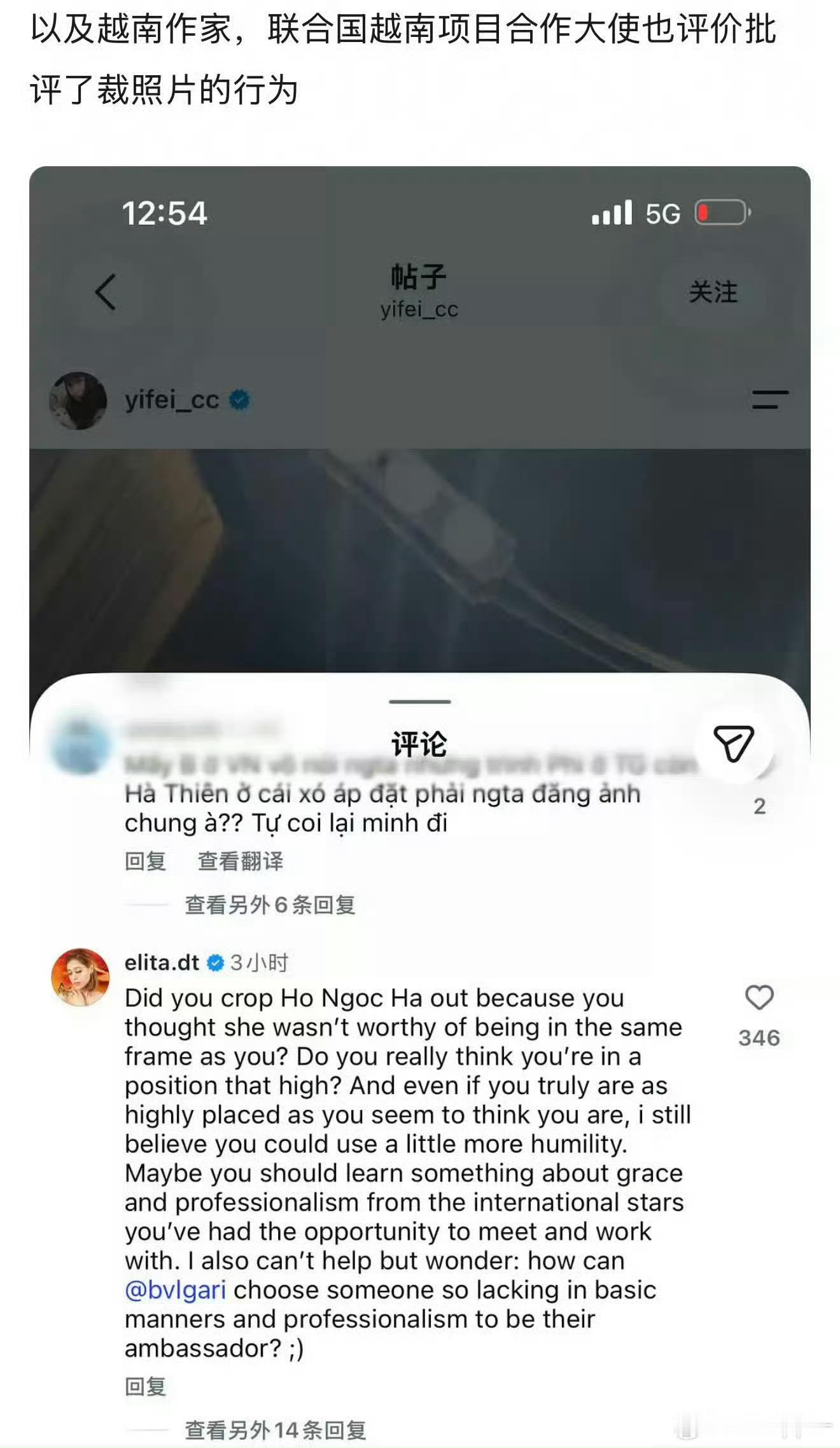 越南作家、联合国越南项目合作大使也抨击刘亦菲了，刘亦菲居然做截掉别人的事，神仙姐
