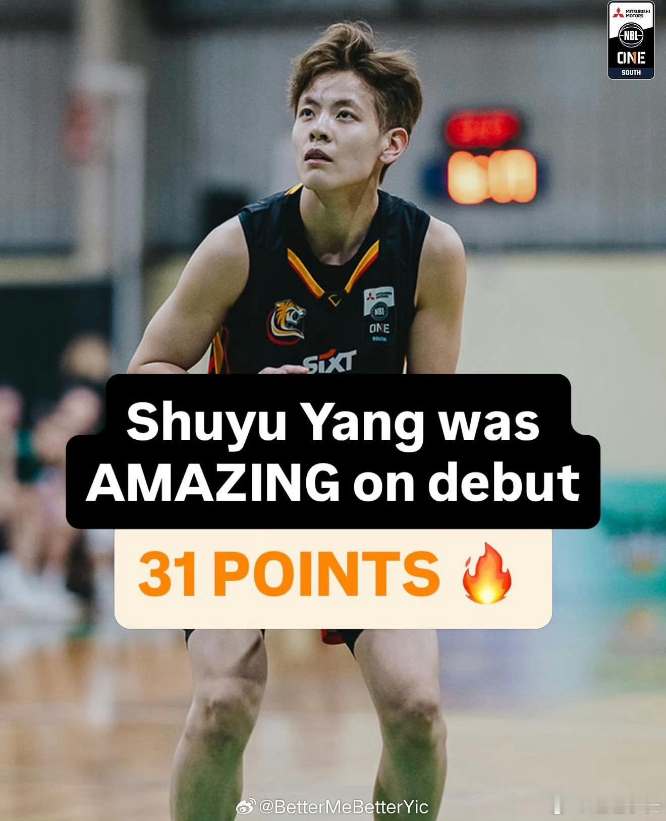 杨舒予NBL1首秀31分杨舒予在澳大利亚NBL1联赛的首秀中替补出场31分钟，狂
