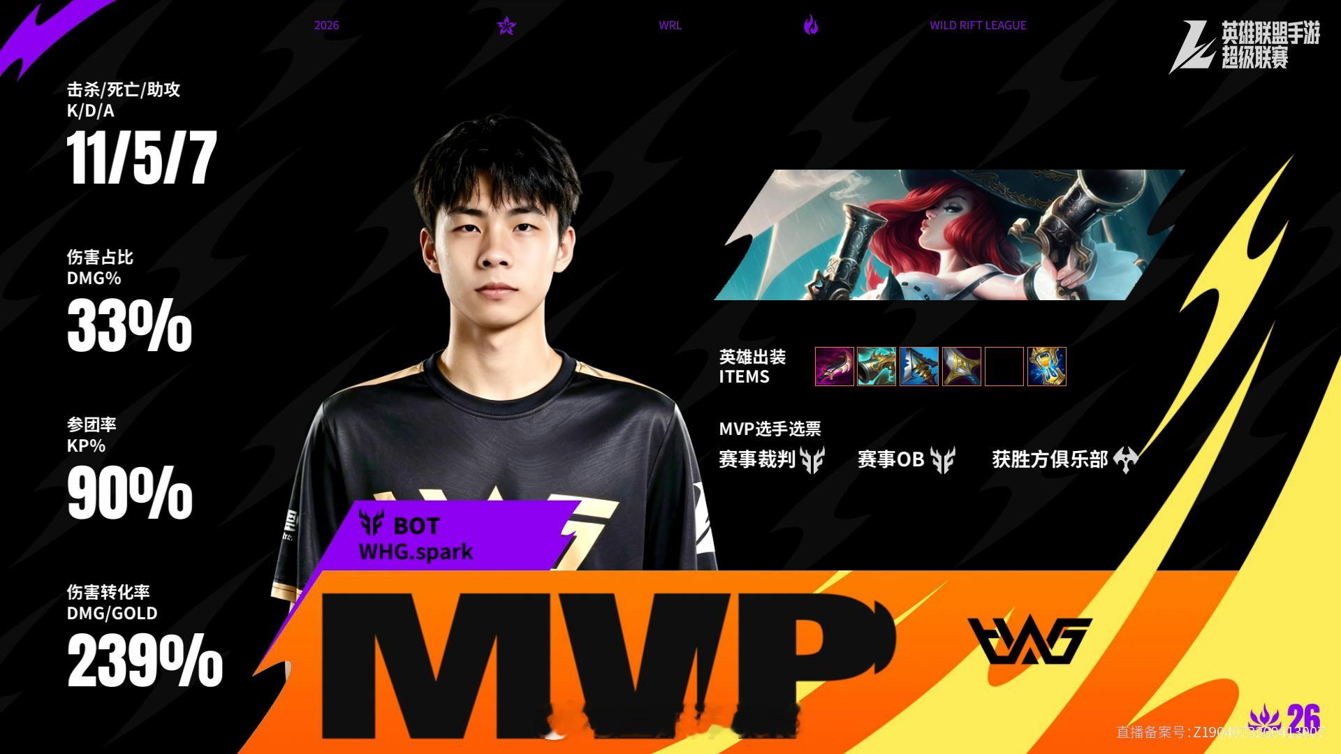WHG对阵ACE第三场赛后数据，MVP2026WRL夏季赛英雄联盟手游赛事英雄联