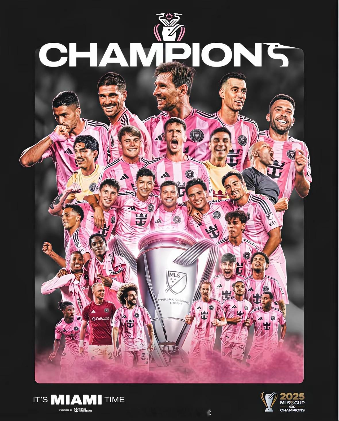 守得云开见月明！最好的奖杯！恭喜迈阿密国际获得美职联2025总冠军。 3-1击败