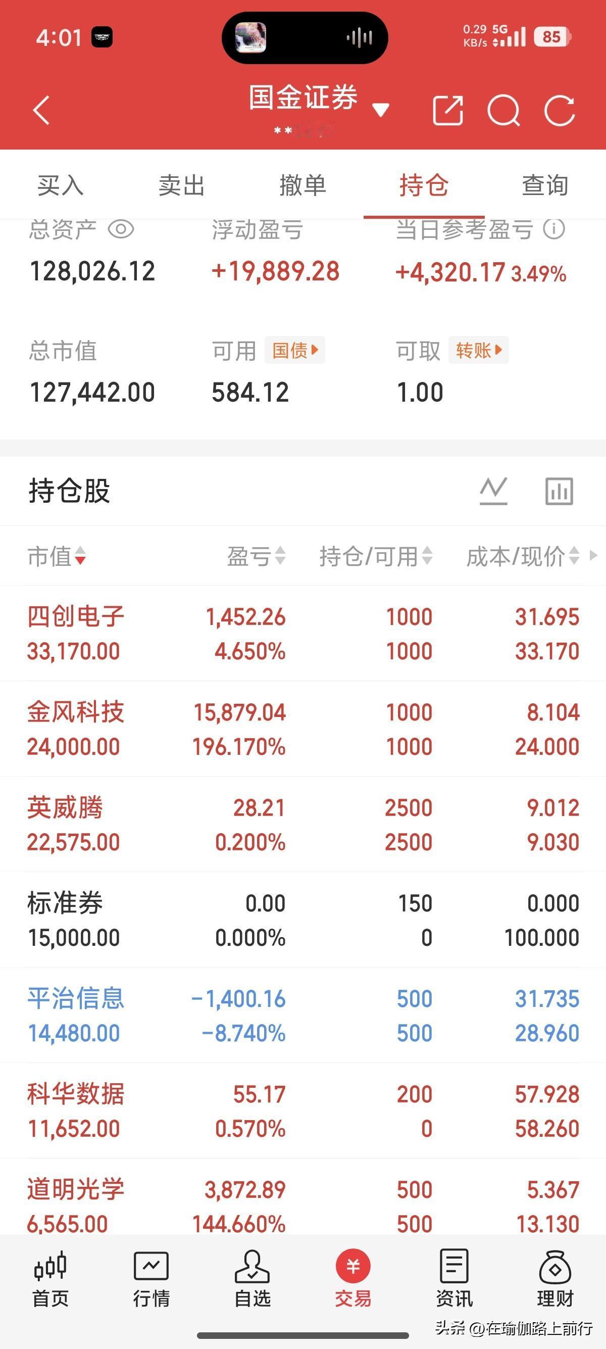十万想变百万。金风又板了，一度犹豫清一半，最后没动。昨天的四创给力，收5个点。天