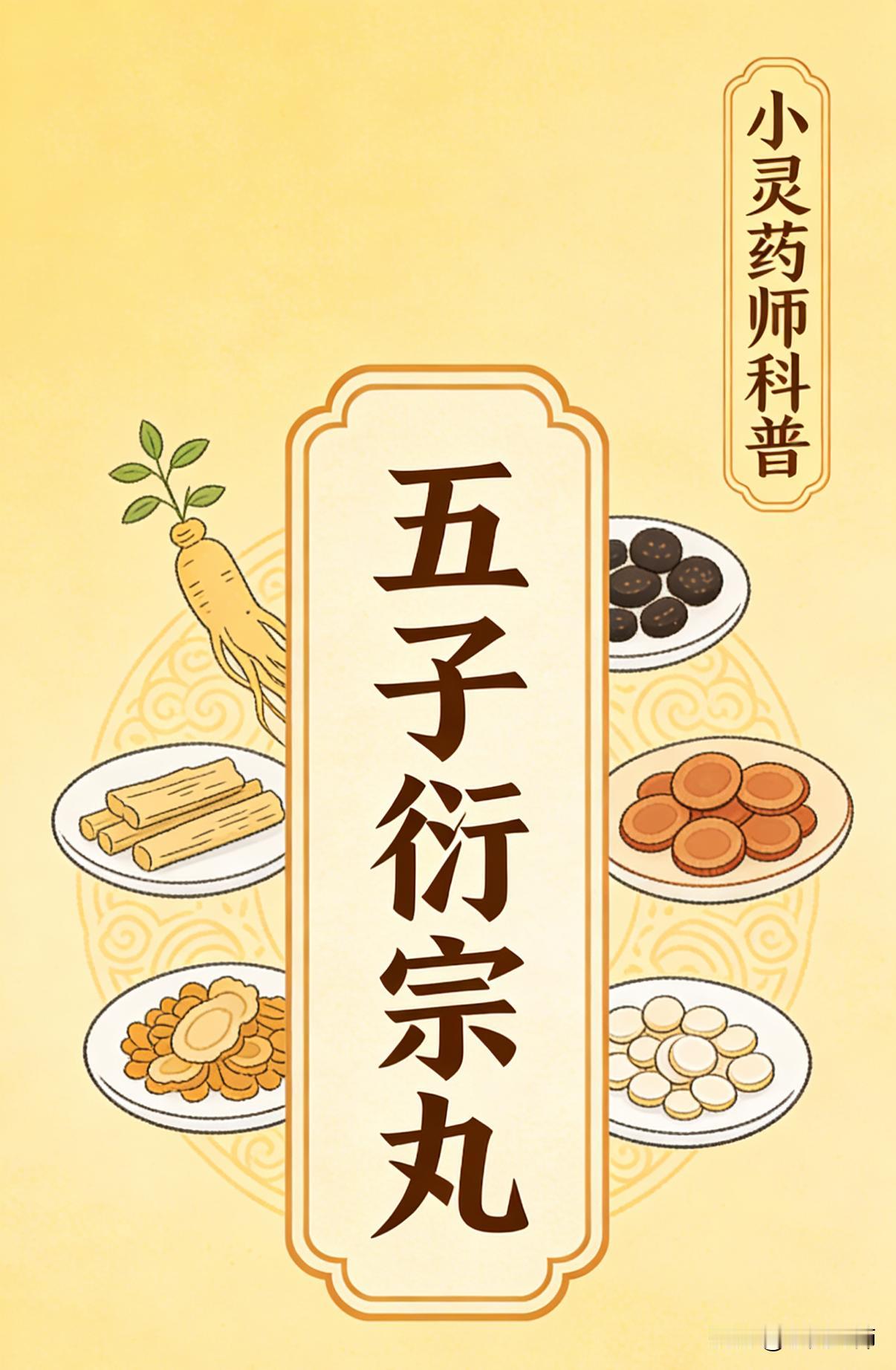 每天了解一个药品之五子衍宗丸
成份:枸杞子、菟丝子（炒）、覆盆子、五味子（蒸）、