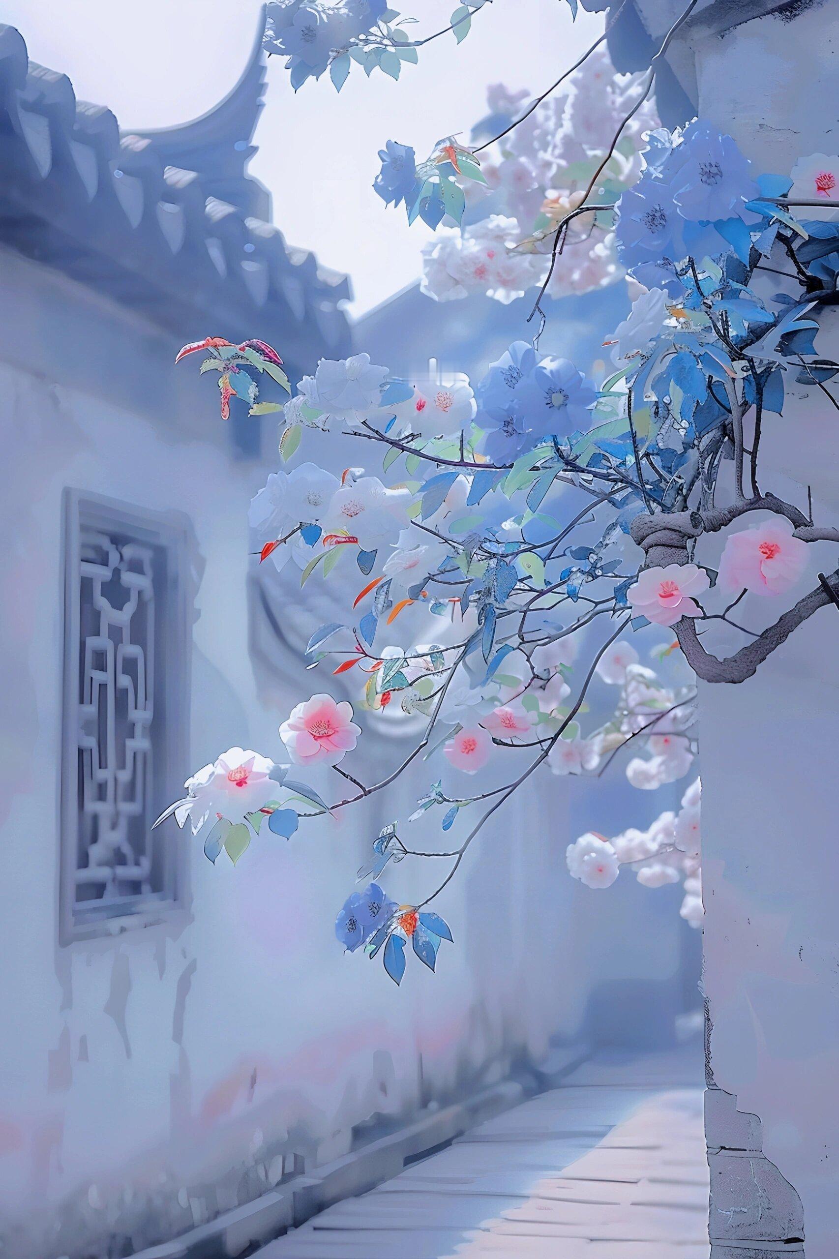 海棠不惜胭脂色，独立蒙蒙细雨中。 ​​​