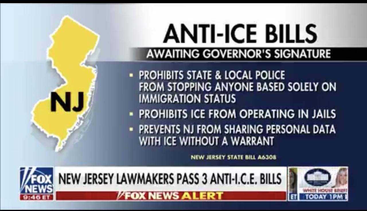 美国新泽西州议会通过一项法案，禁止警察仅凭移民身份拘留个人，限制ICE进入州监狱
